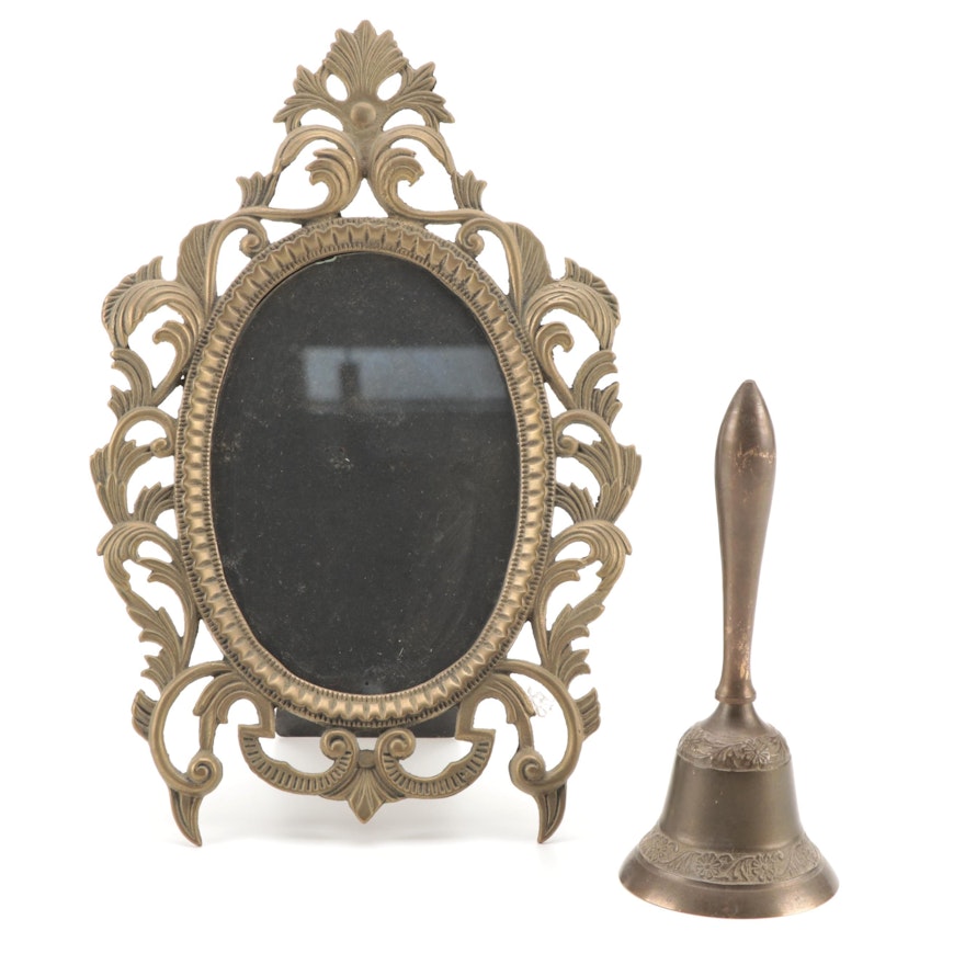 Victorian Style Brass Tabletop Frame and Indian Brass Bell