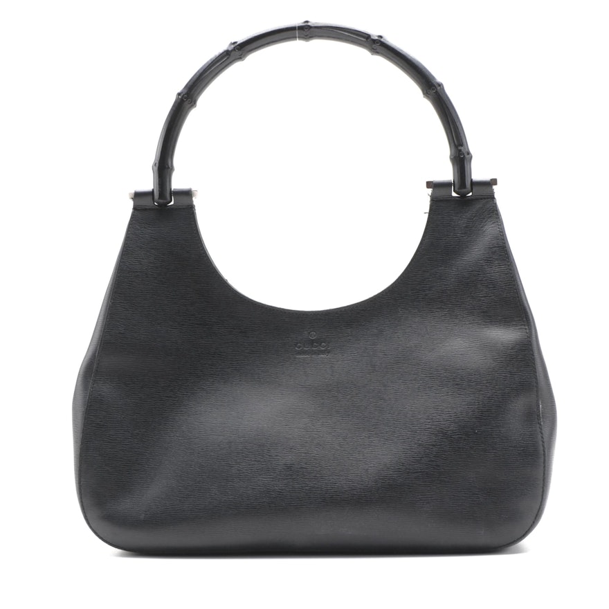 Gucci Bamboo Handle Handbag in Black Leather