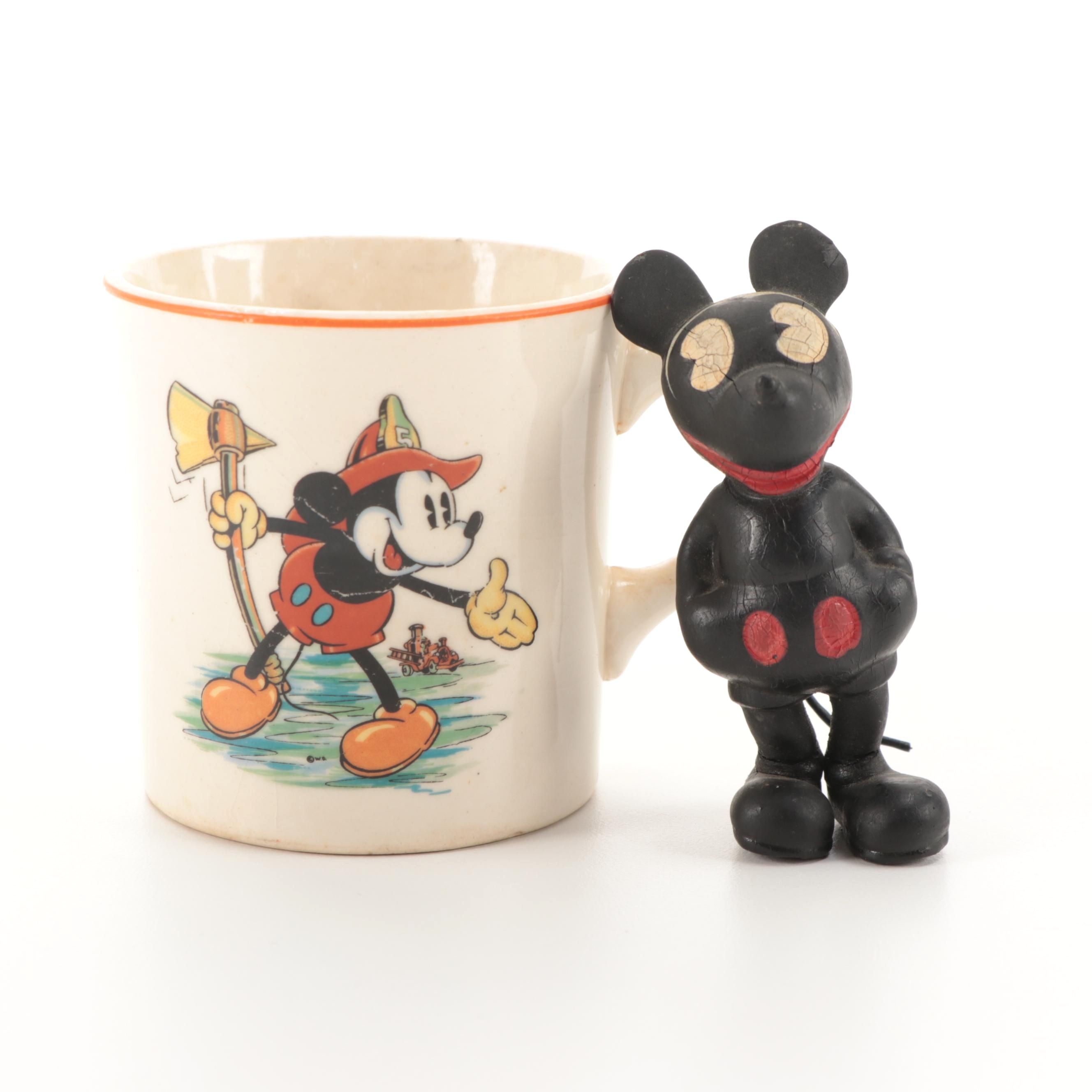 Patriot China Mickey Mouse Child's Mug with Seiberling Rubber Mickey Mouse