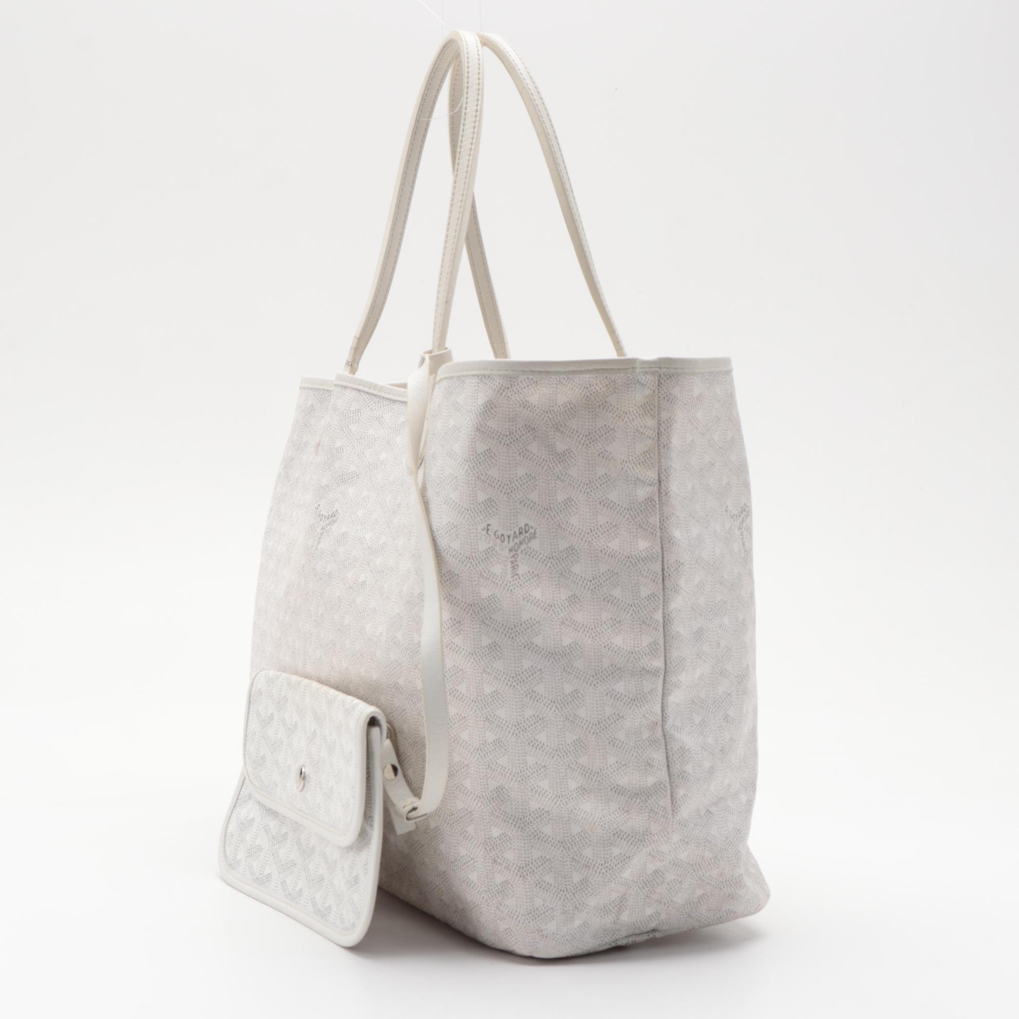 Goyard St. Louis Tote Bag with Detachable Pochette in White Goyardine Print
