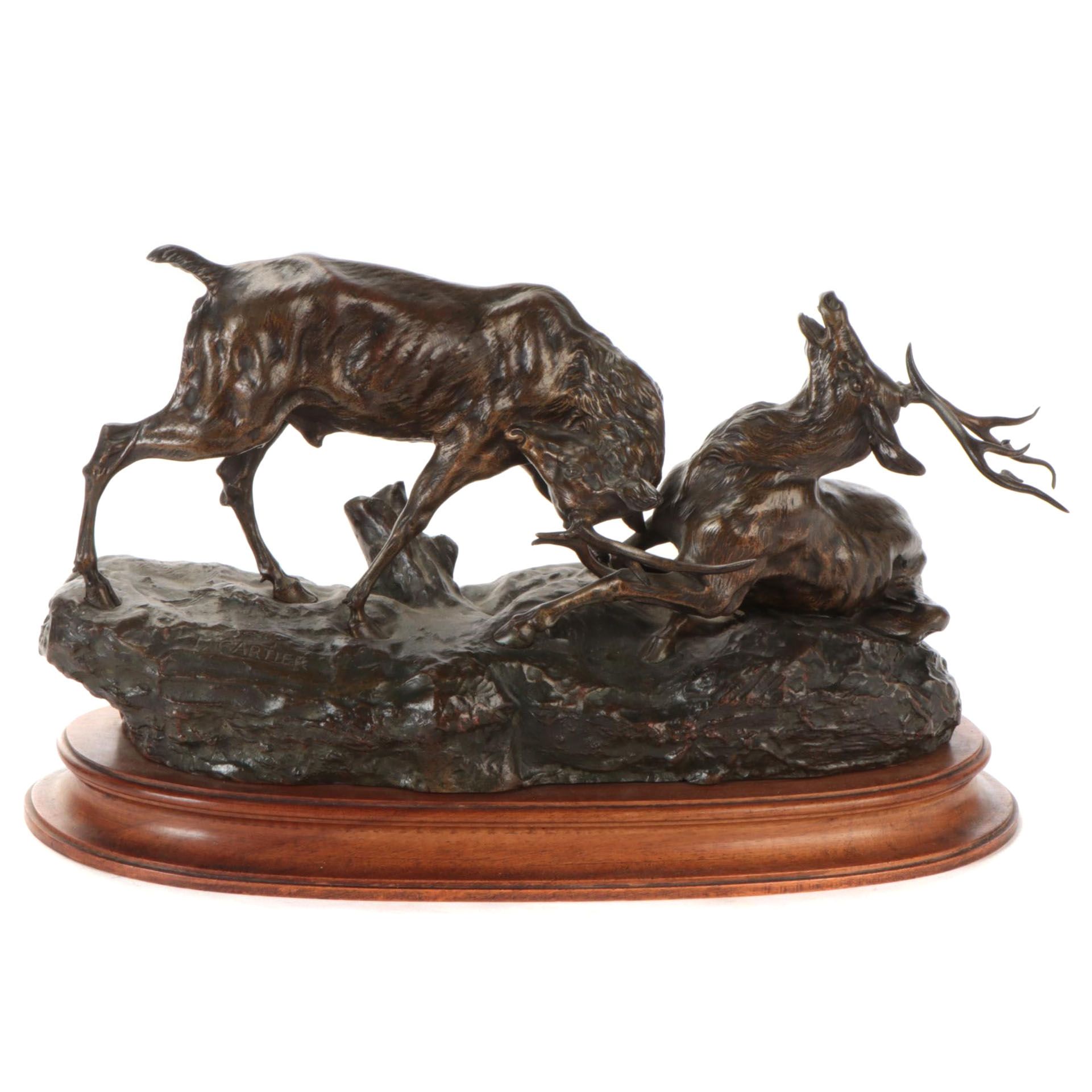 Bronze Sculpture after Thomas François Cartier "Combat de Cerfs"