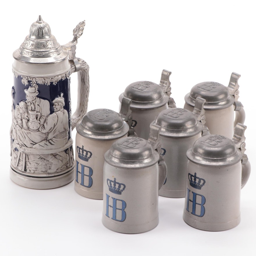 Gerz Stoneware Beer Stein with Hofbräuhaus Steins