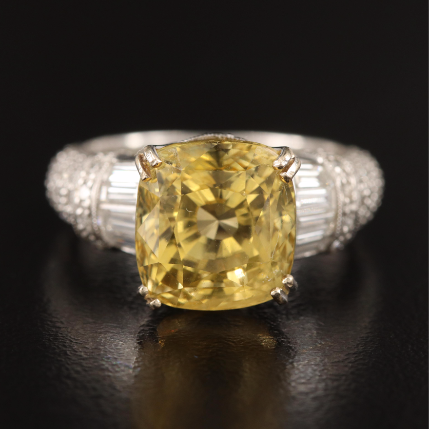 18K 8.62 CT Unheated Yellow Sapphire and Diamond Ring with GIA Report