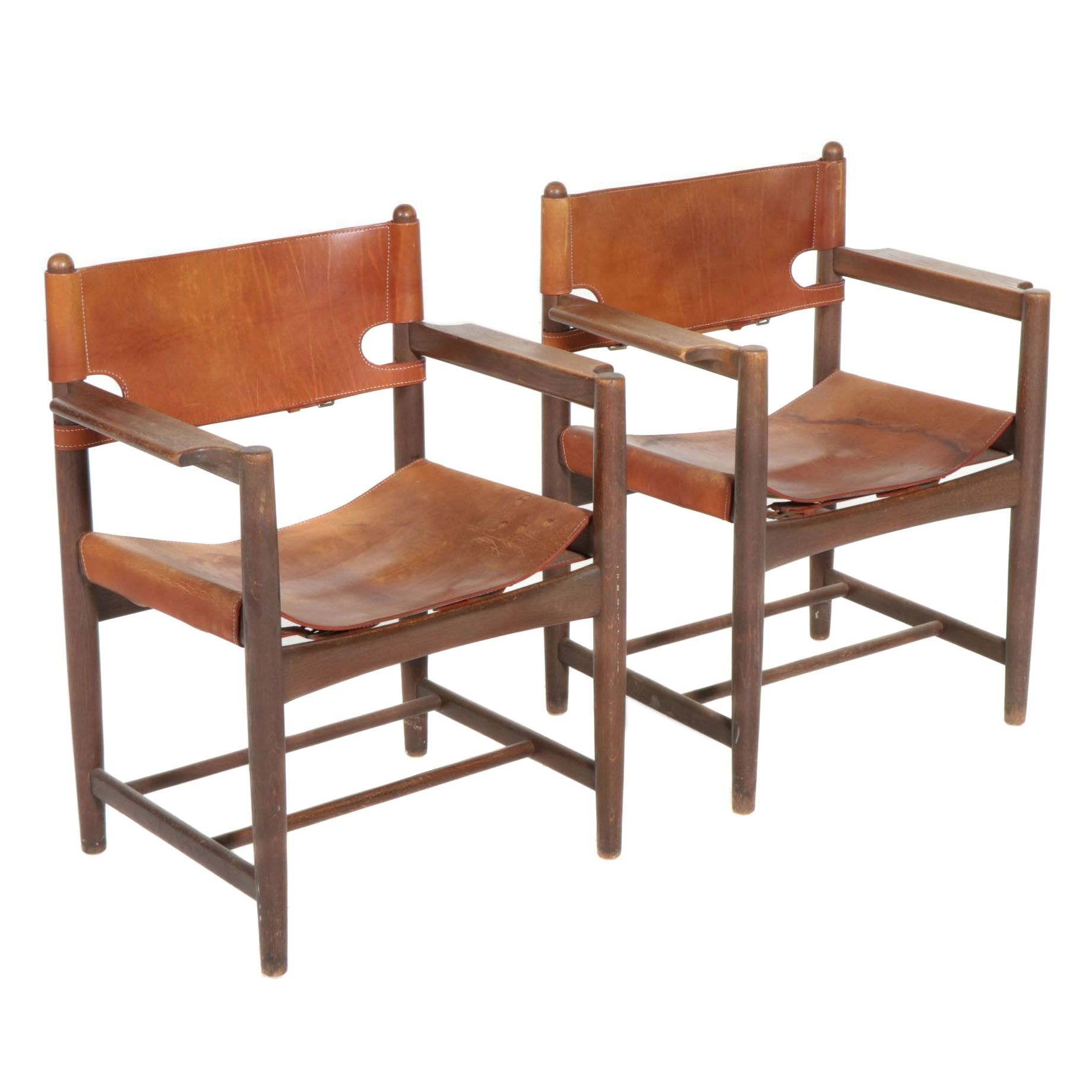 Pair of Børge Mogensen for Fredericia "238" Danish Modern Leather and Oak Chairs