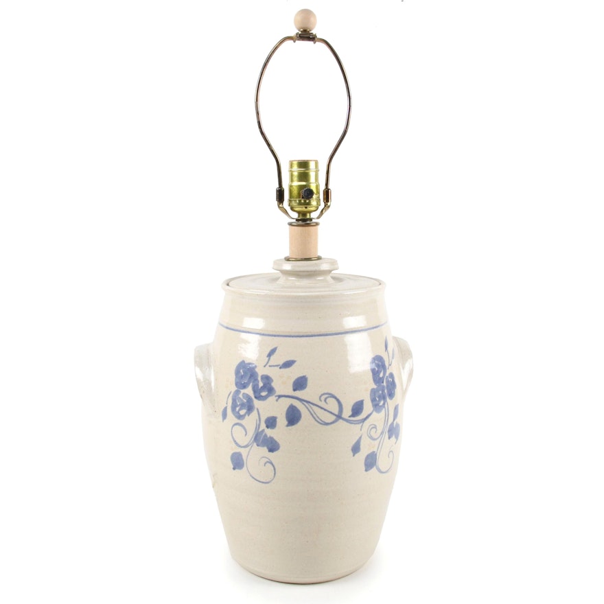 Floral Motif Stoneware Crock Table Lamp