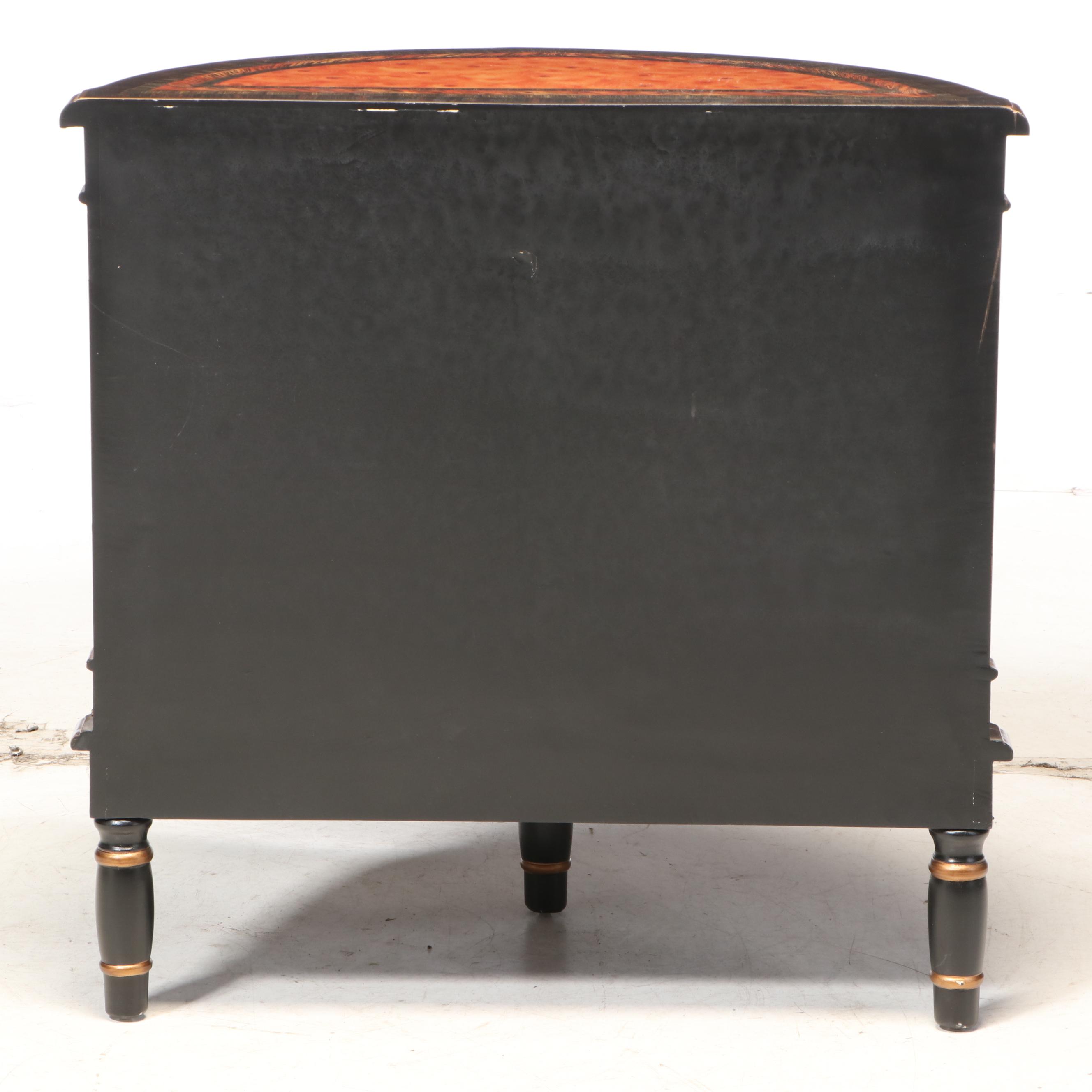 Neoclassical Style Ebonized, Paint-Decorated, and Parcel-Gilt Demilune Cabinet