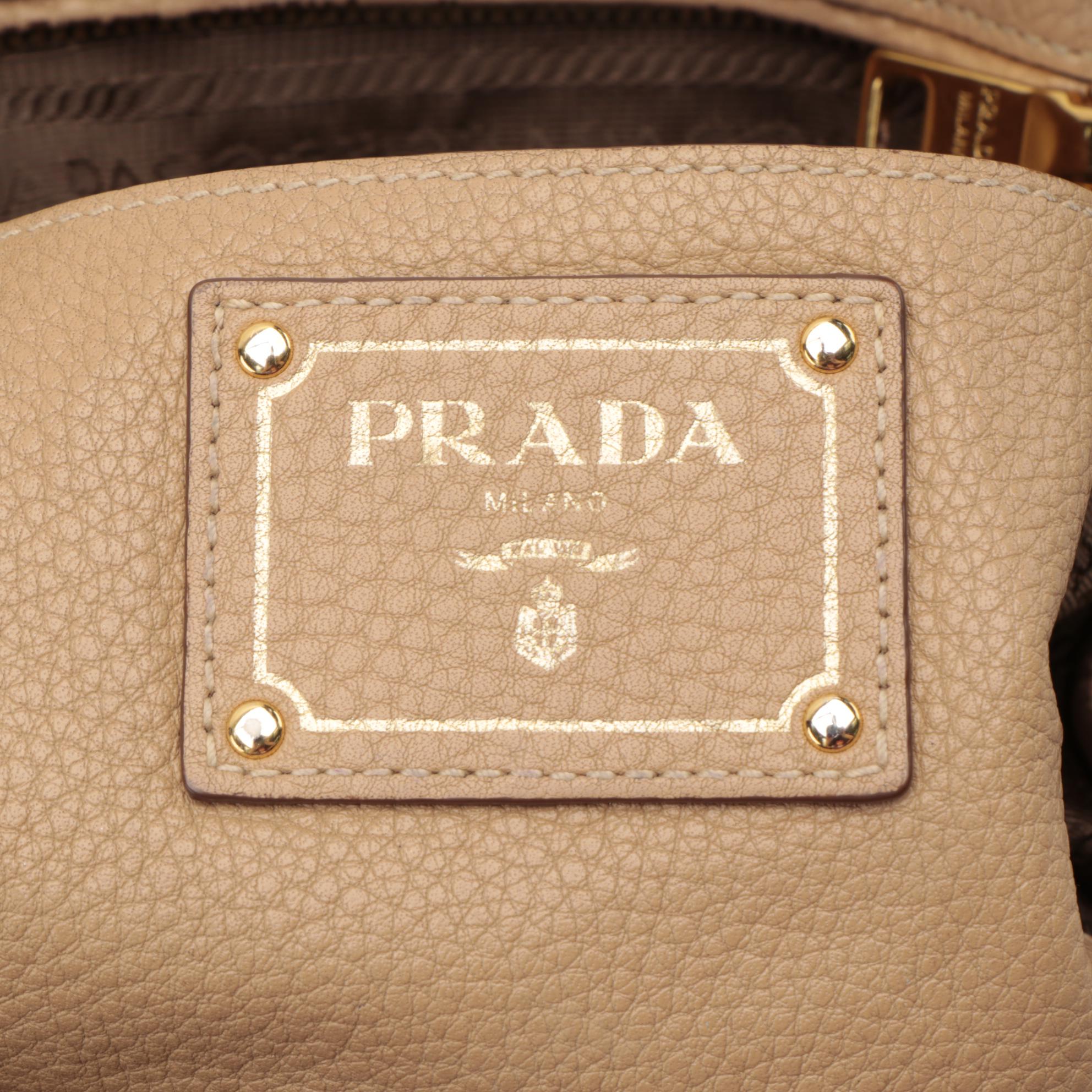 Prada Front Pocket Shopping Tote in Beige Vitello Daino Leather