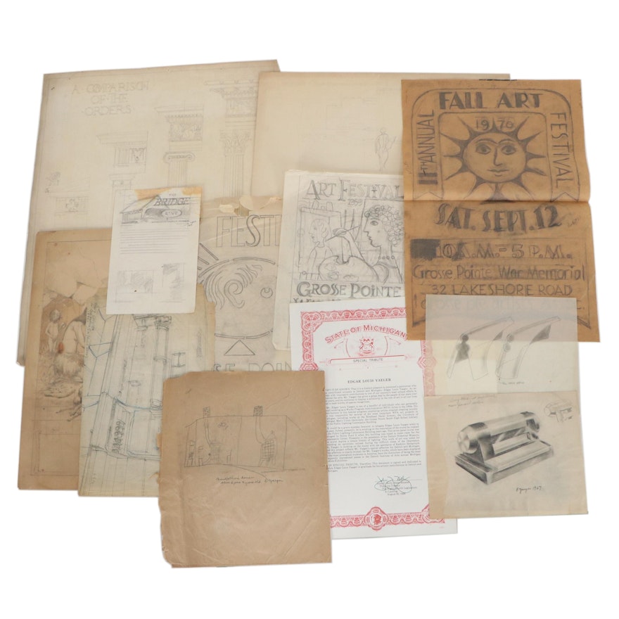 Edgar Yaeger Drawings and Ephemera, Mid-20th Century