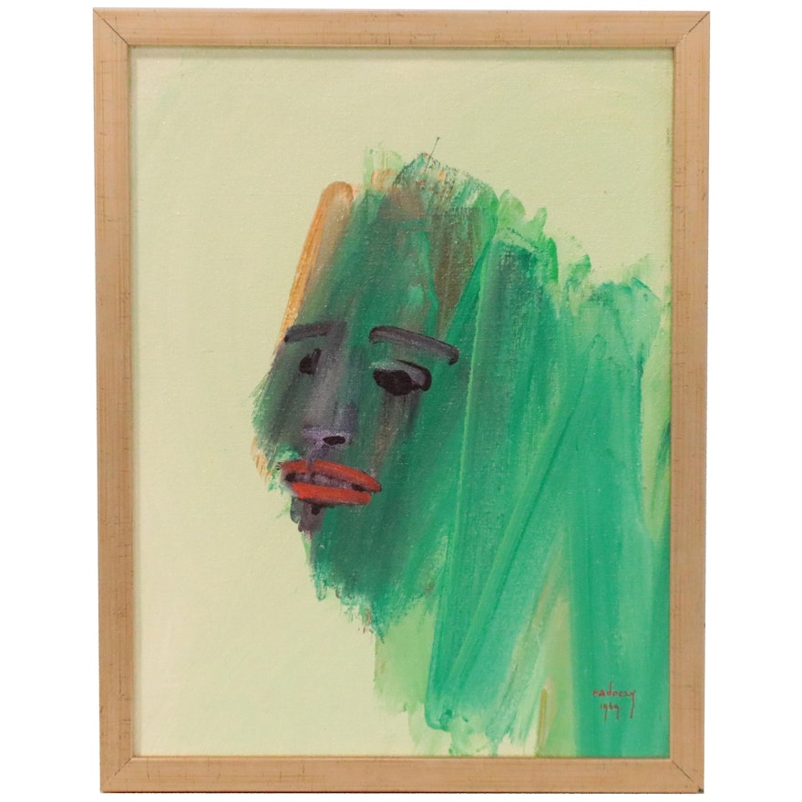 Albert Radoczy Abstract Face Gouache Painting, 1969
