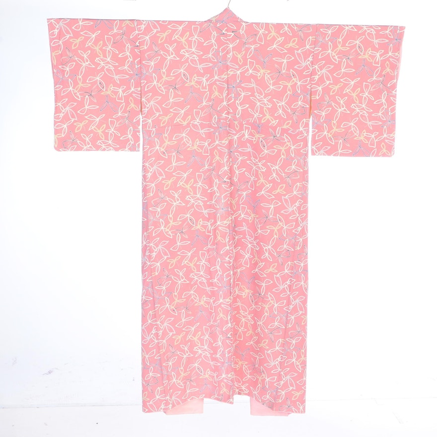 Sasanoha Patterned Mauve Crepe Kimono