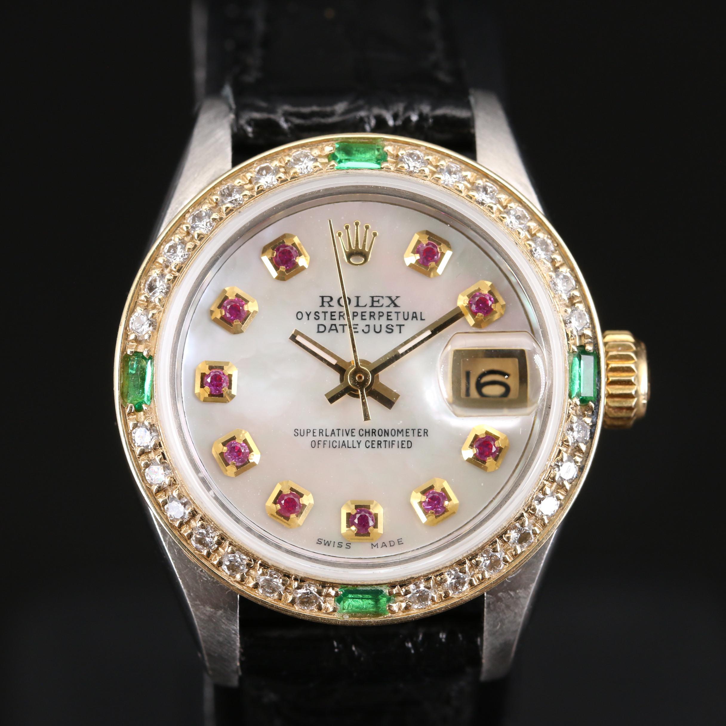 1984 Rolex Datejust 18K and Stainless Steel Diamond and Ruby Watch