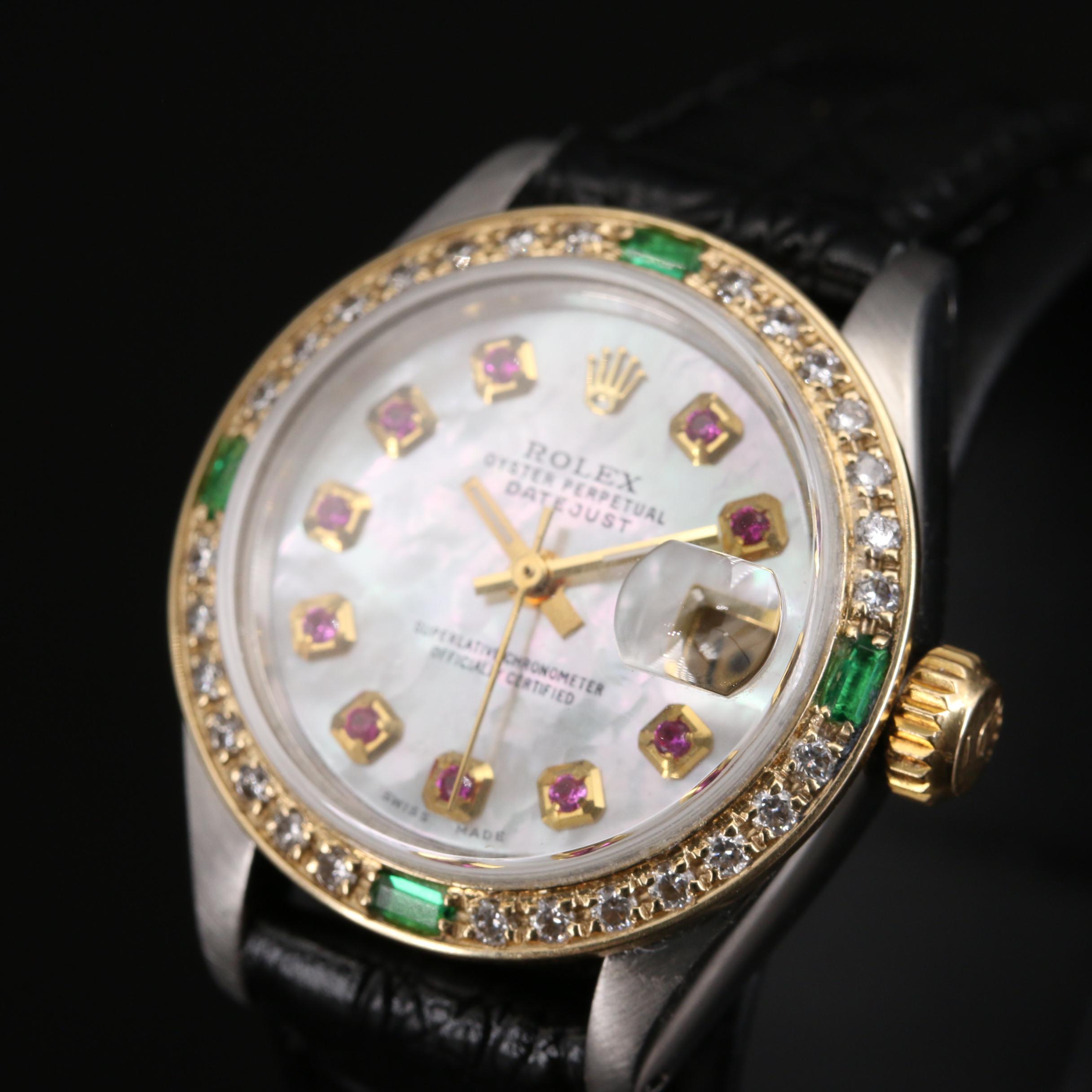 1984 Rolex Datejust 18K and Stainless Steel Diamond and Ruby Watch