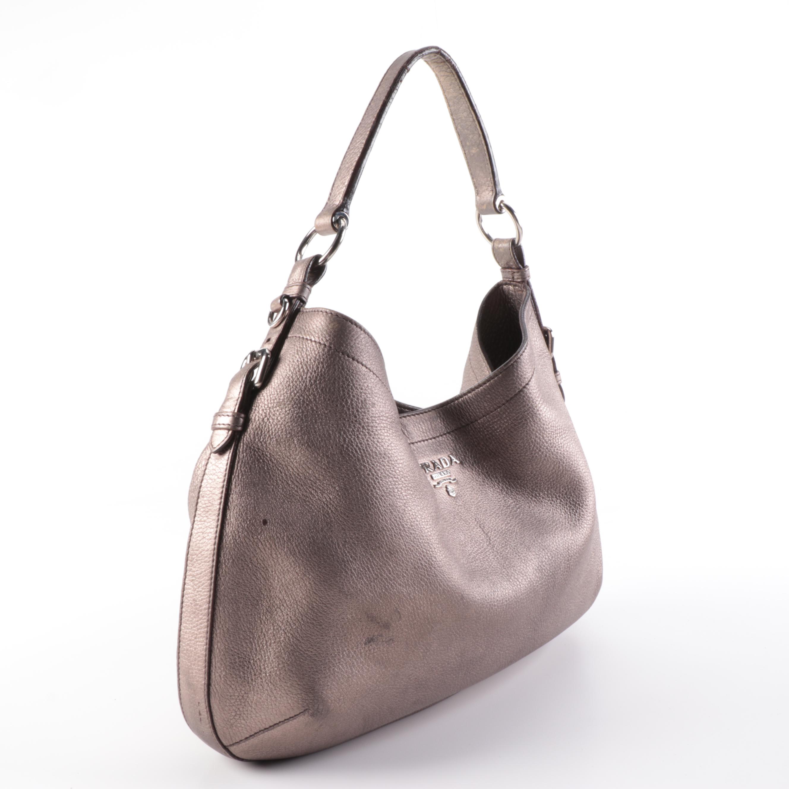 Prada Hobo Bag in Metallic Pebble Grained Leather
