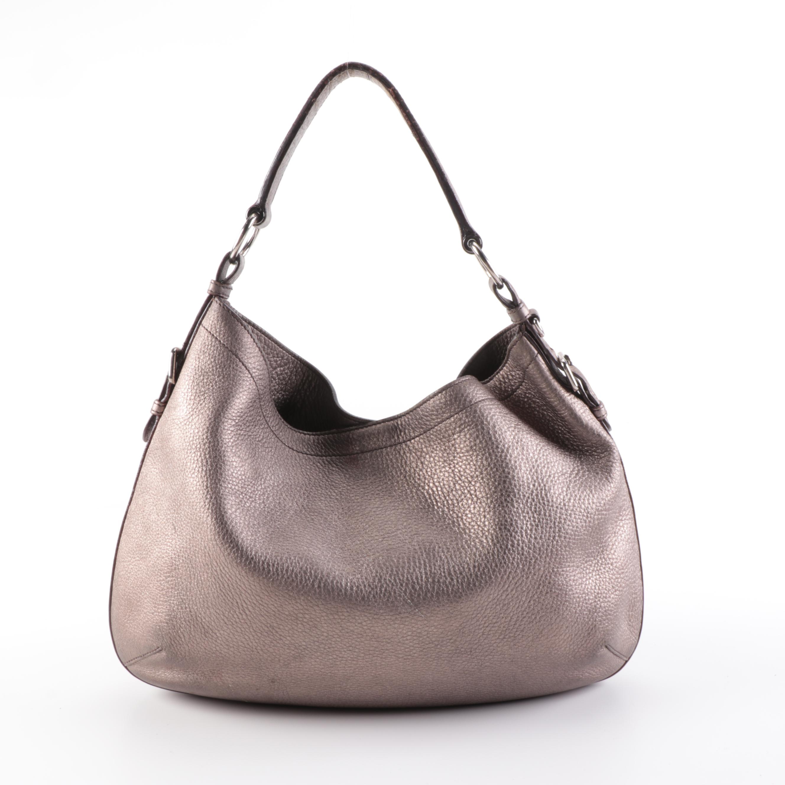 Prada Hobo Bag in Metallic Pebble Grained Leather