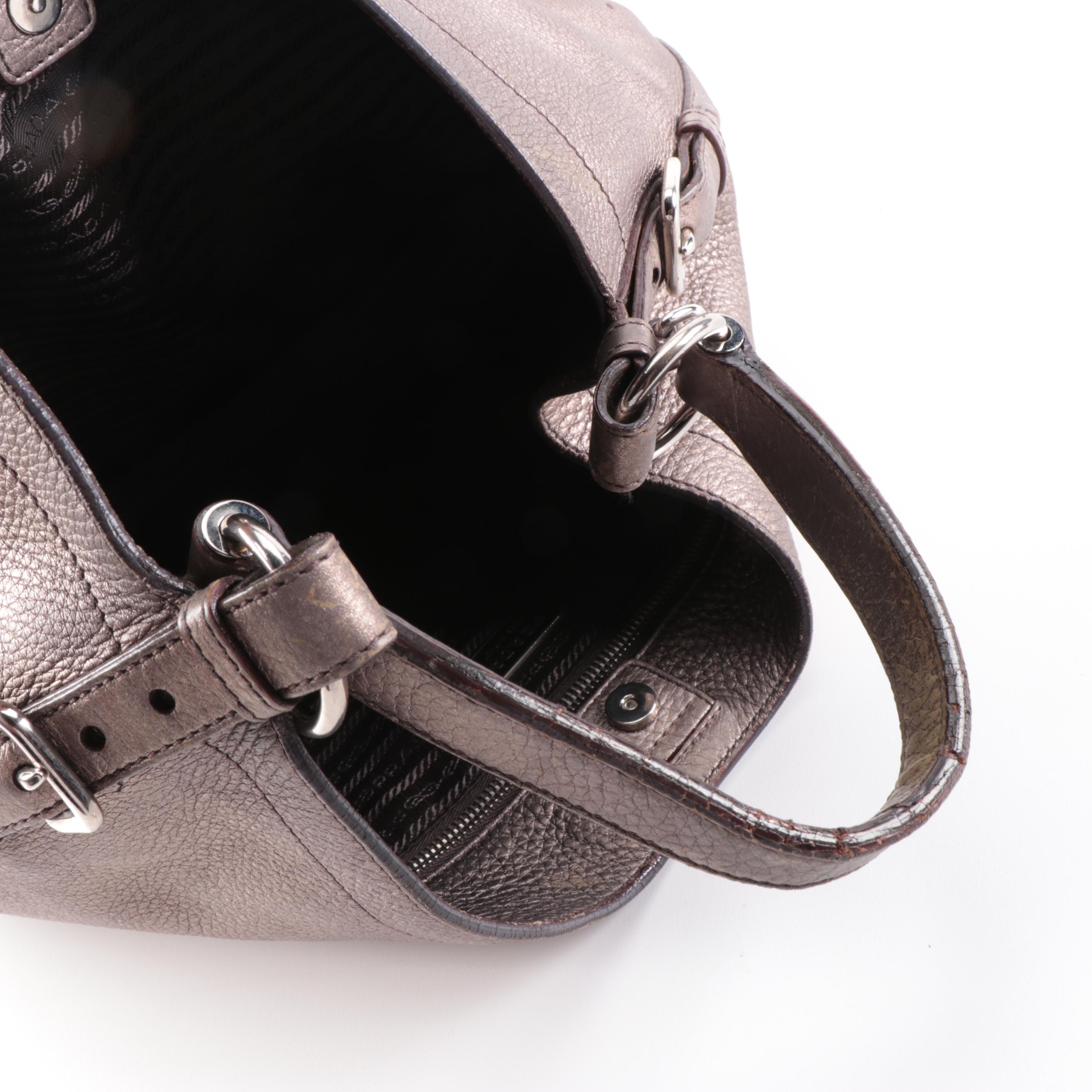 Prada Hobo Bag in Metallic Pebble Grained Leather
