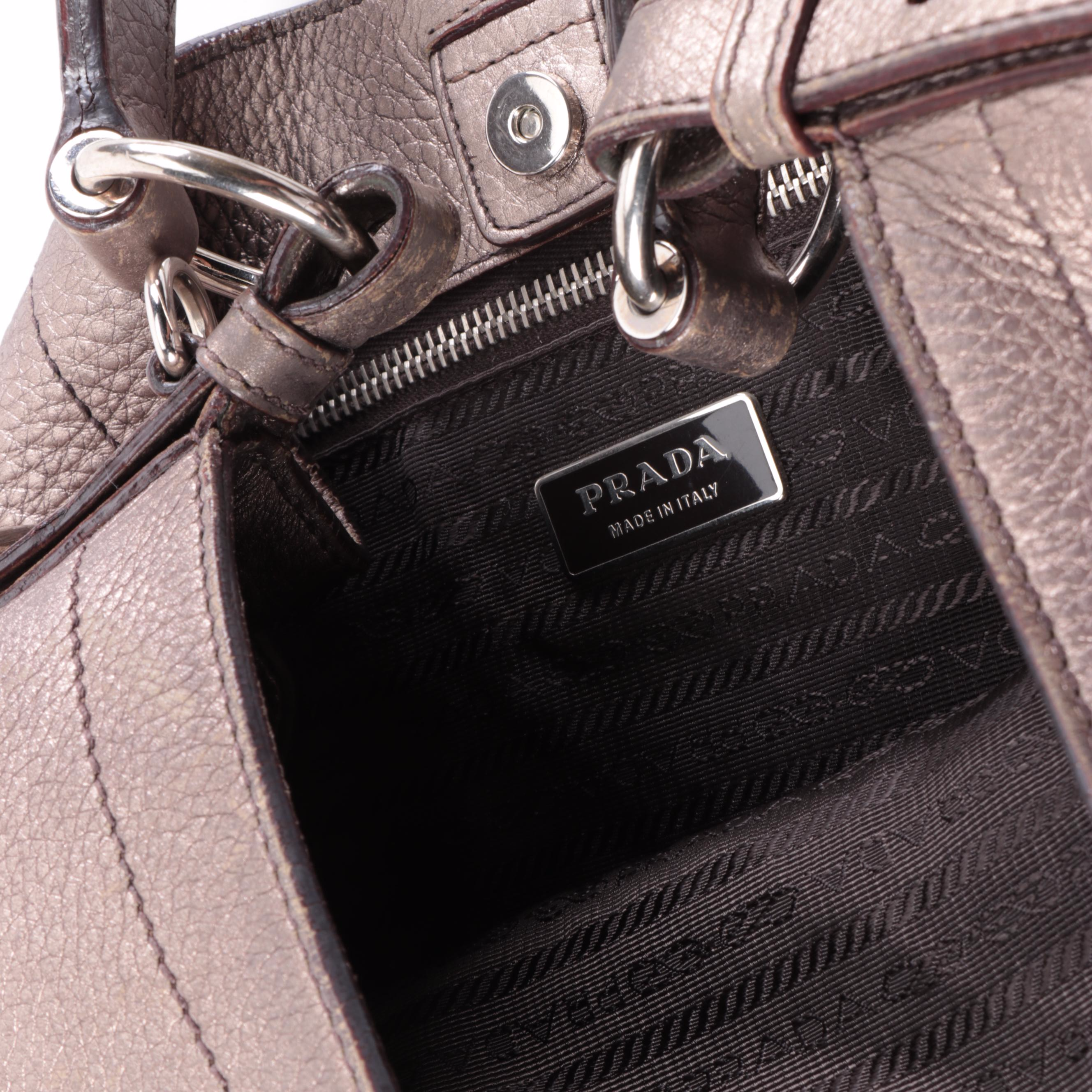 Prada Hobo Bag in Metallic Pebble Grained Leather