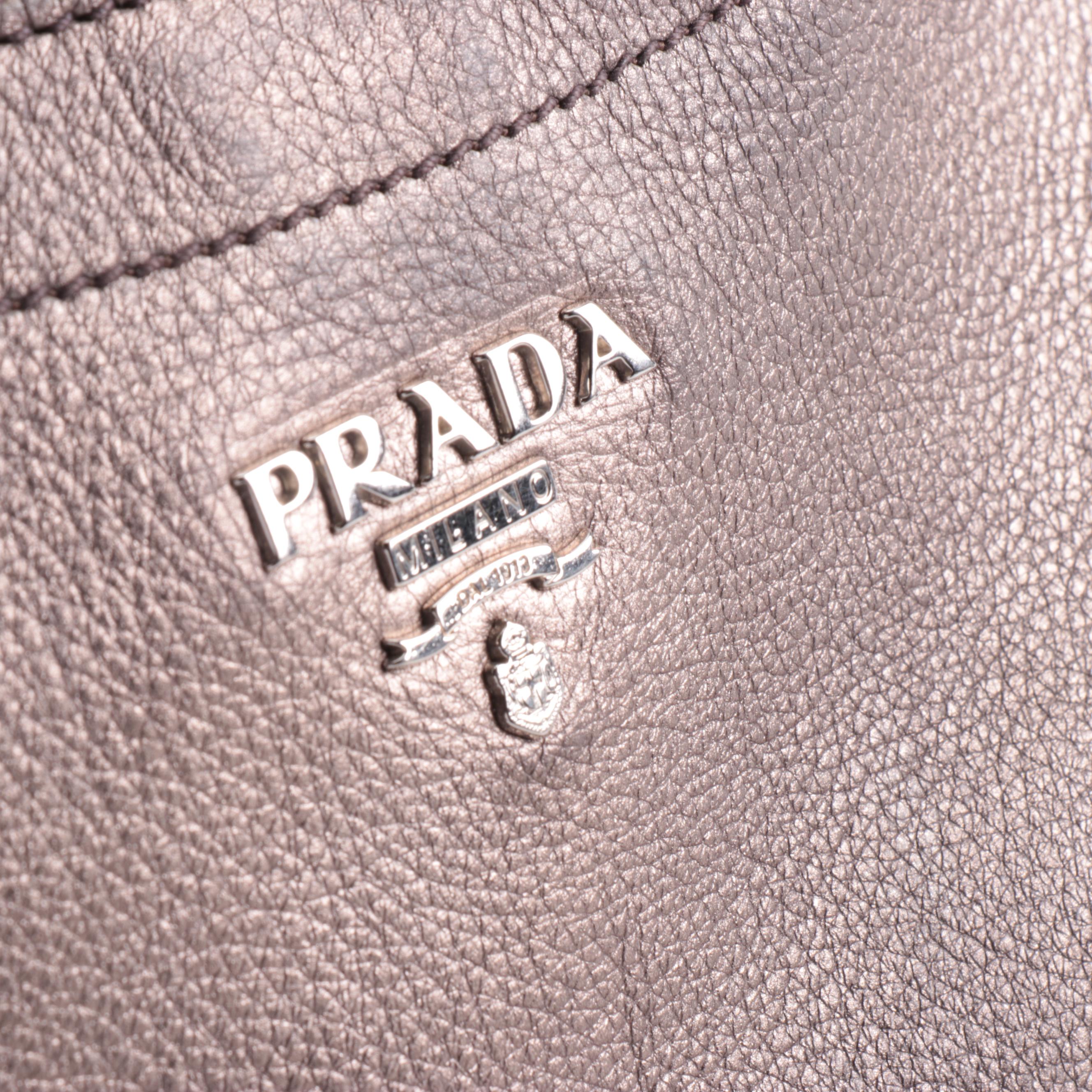 Prada Hobo Bag in Metallic Pebble Grained Leather