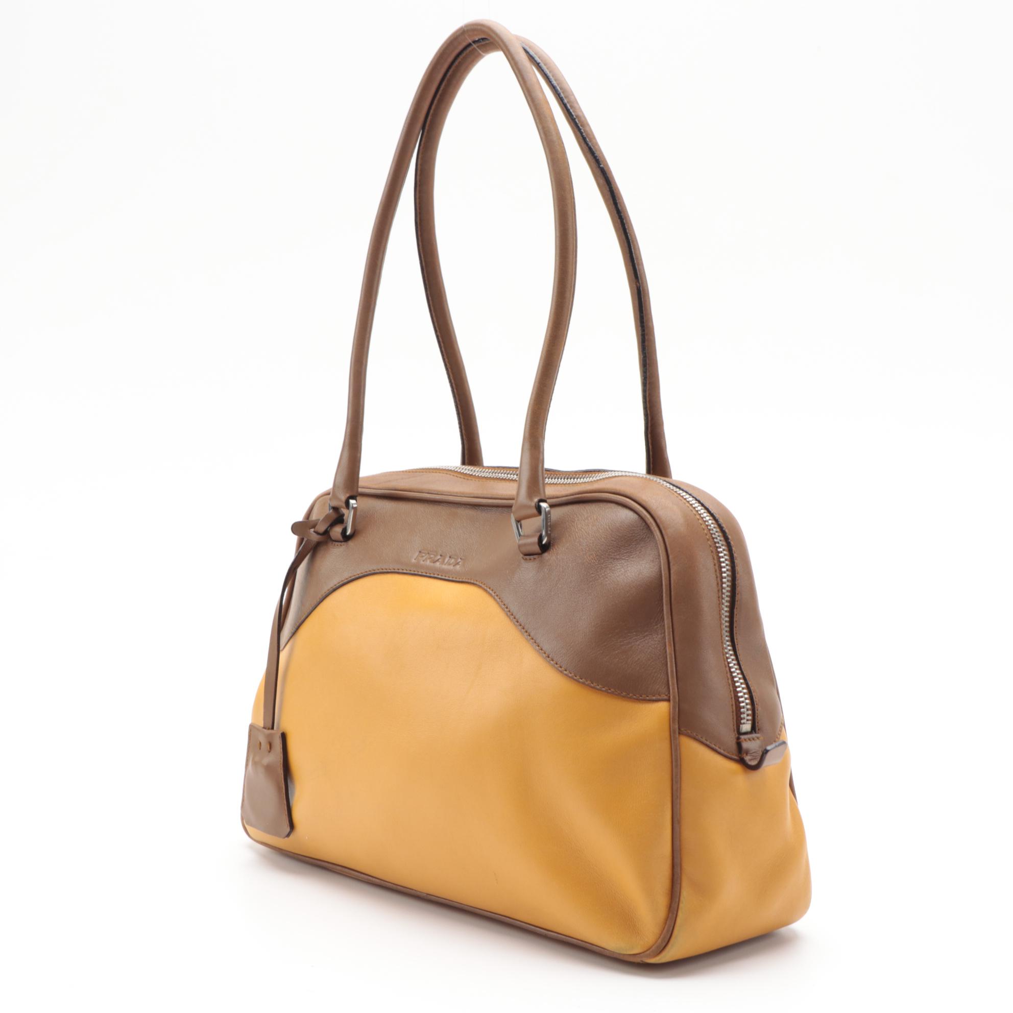Prada Bowler Bag in Color-block Yellow and Brown Leather