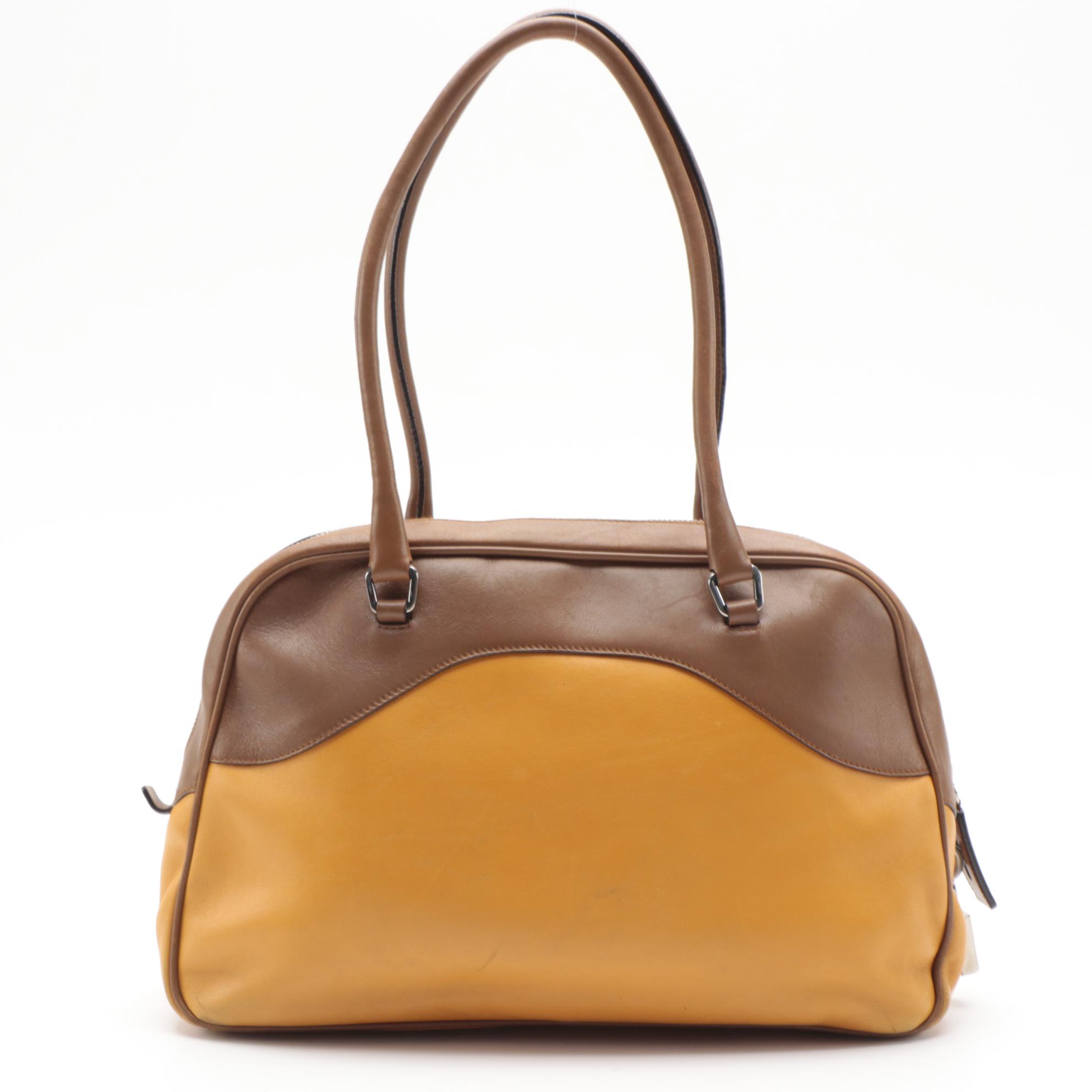 Prada Bowler Bag in Color-block Yellow and Brown Leather
