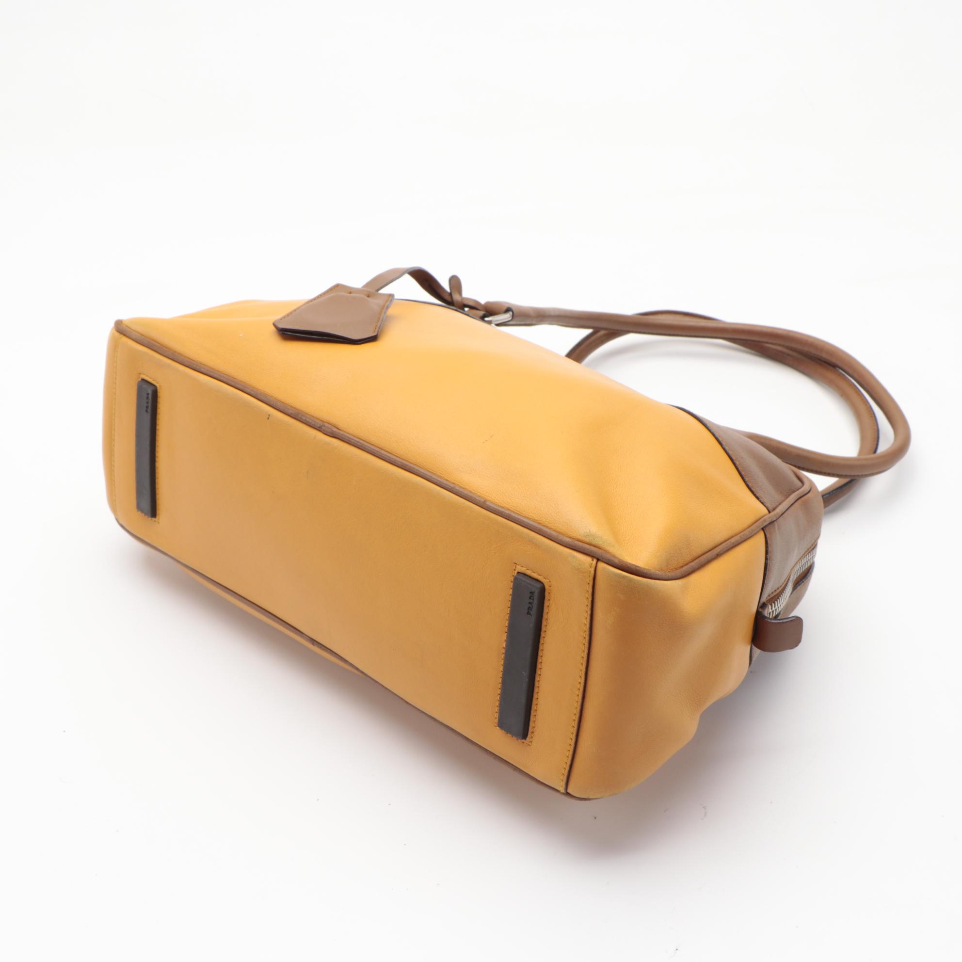 Prada Bowler Bag in Color-block Yellow and Brown Leather