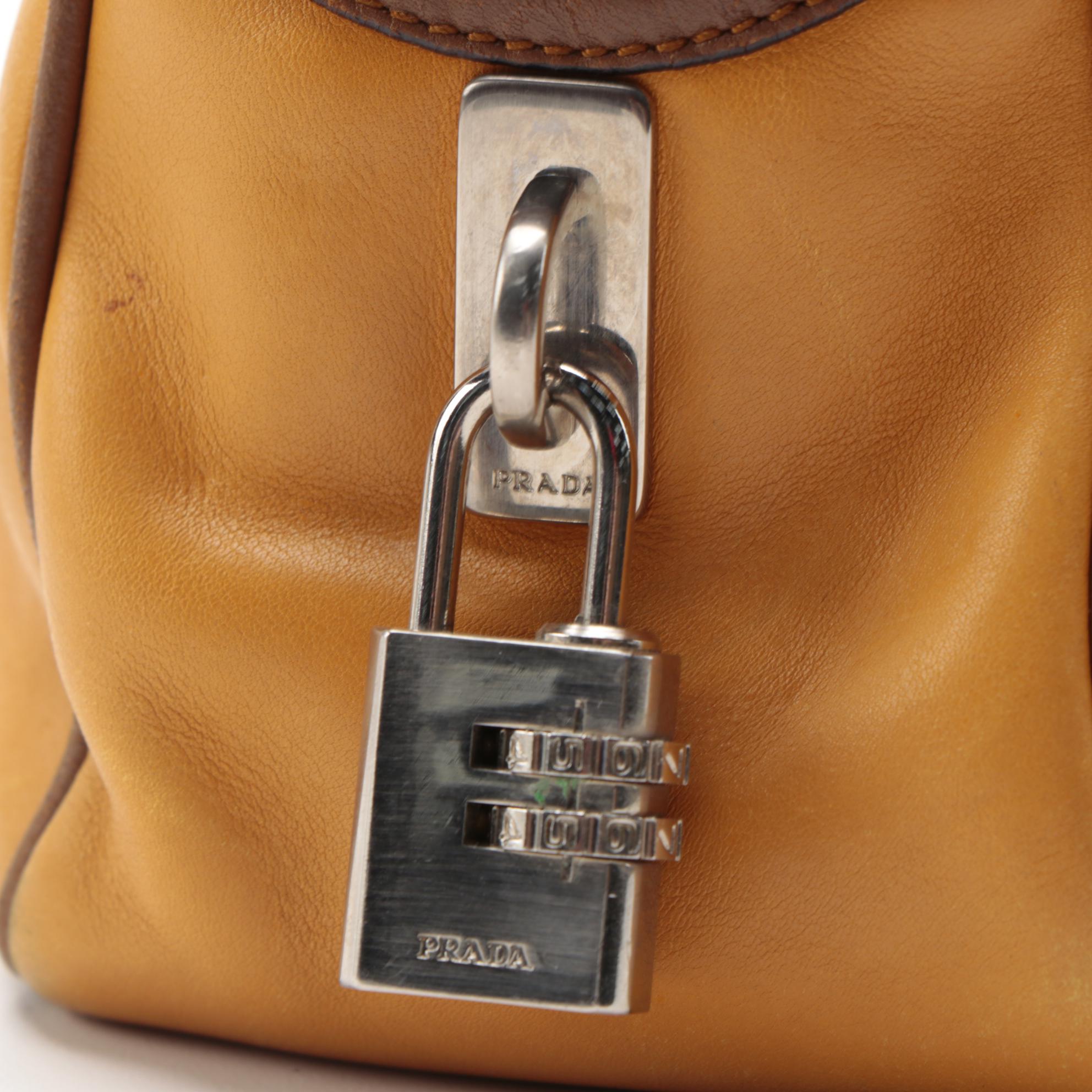 Prada Bowler Bag in Color-block Yellow and Brown Leather
