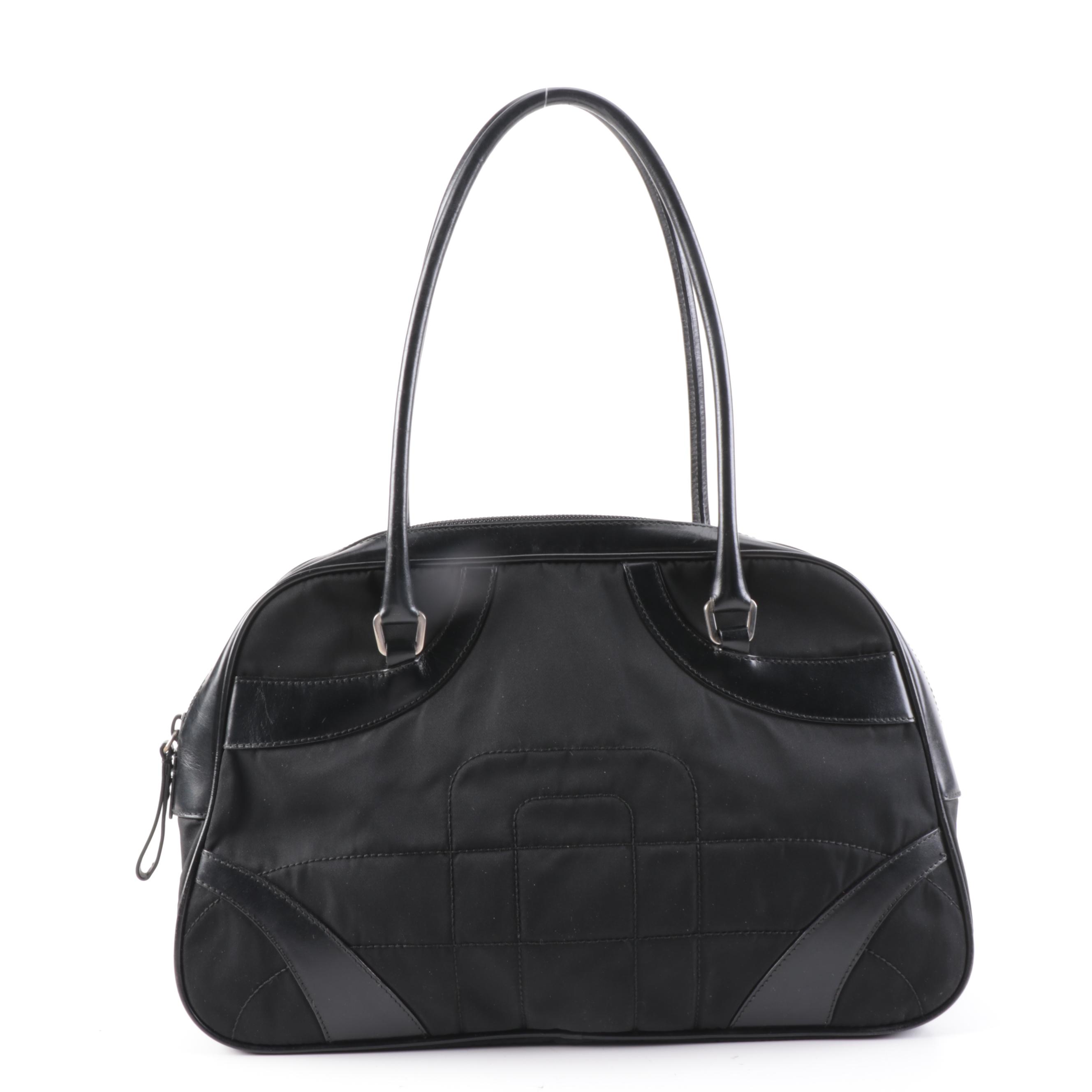 Prada Black Nylon Tessuto and Leather Shoulder Bag