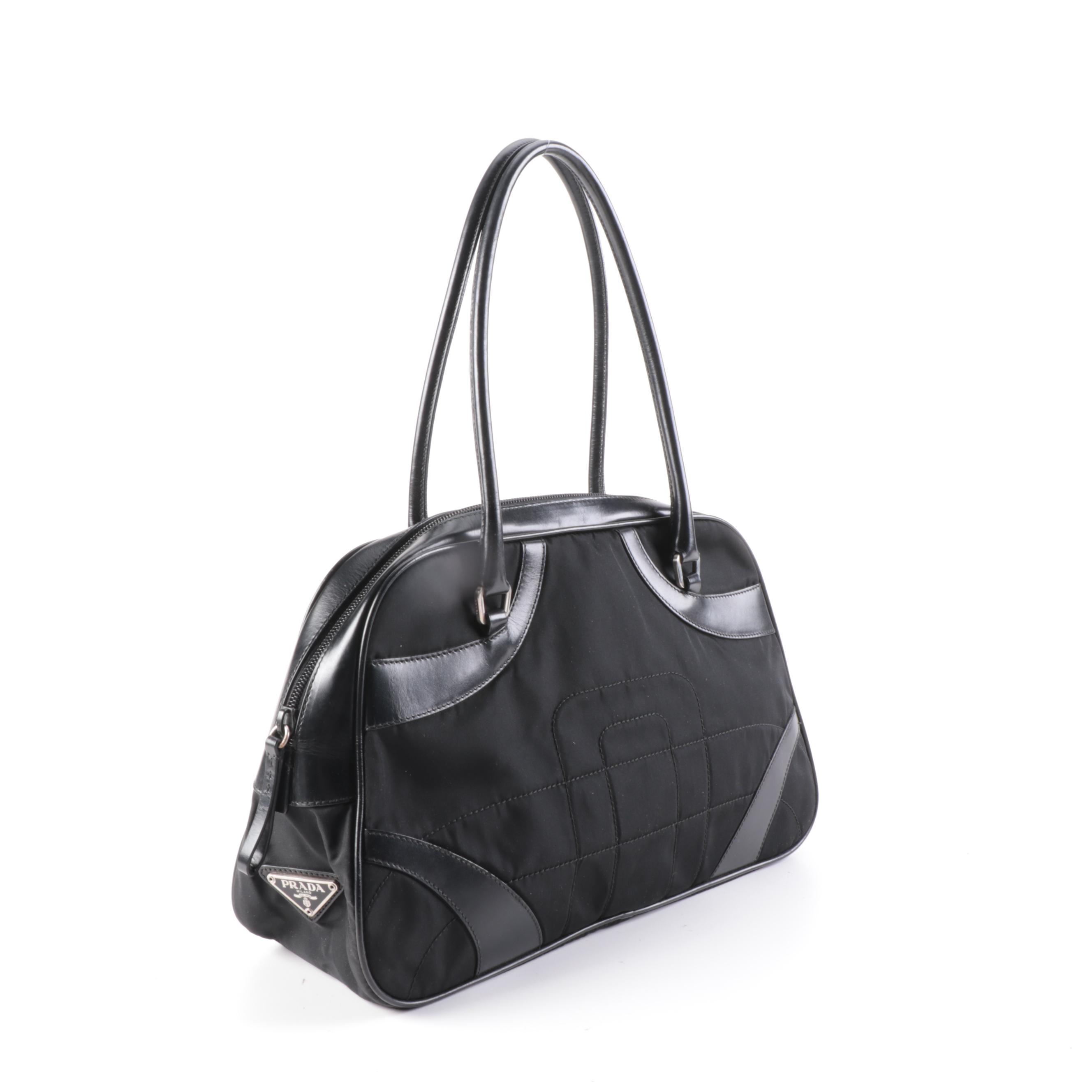 Prada Black Nylon Tessuto and Leather Shoulder Bag