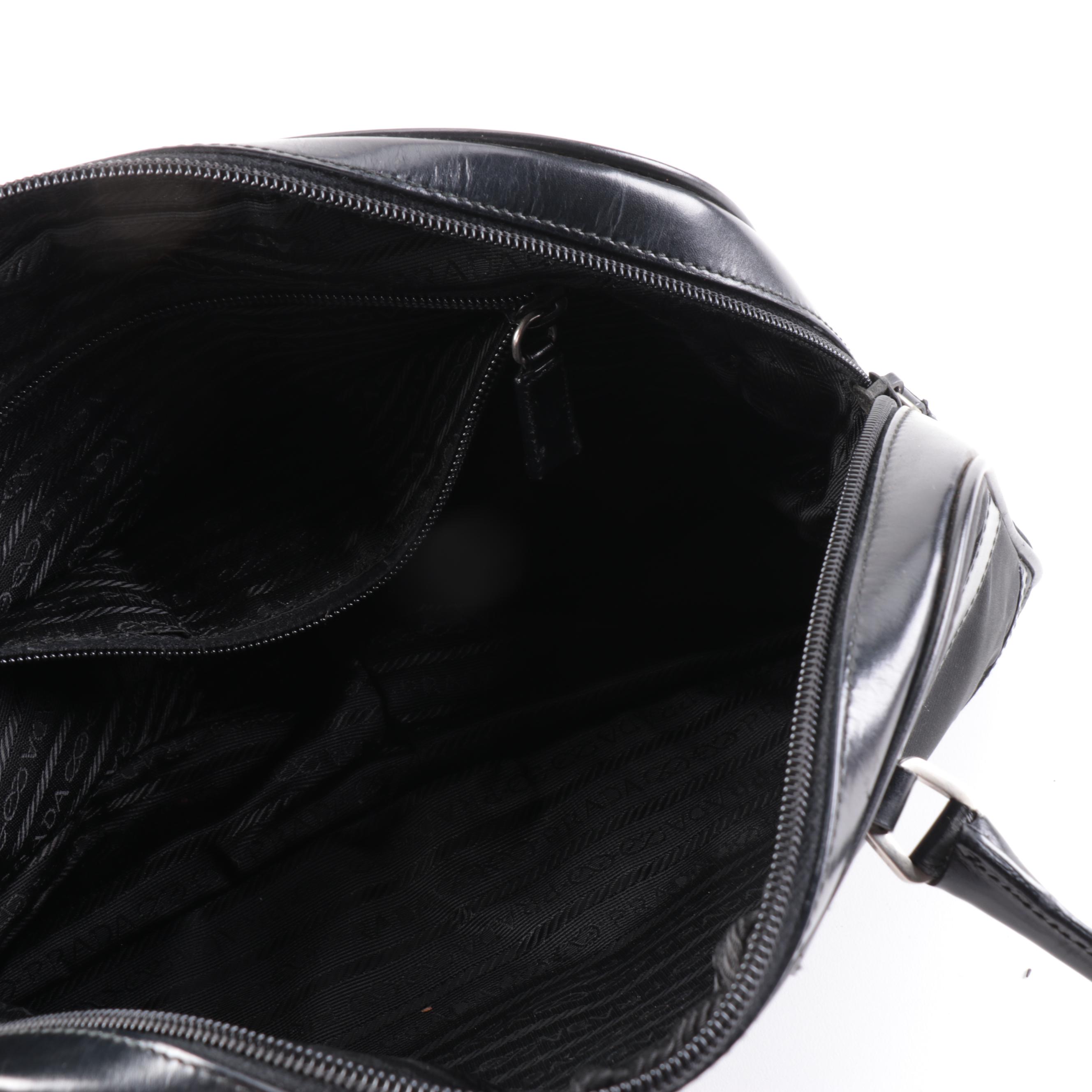 Prada Black Nylon Tessuto and Leather Shoulder Bag