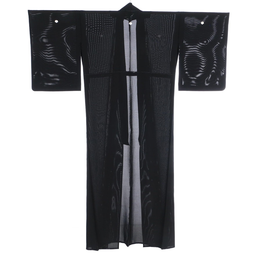 Ro Woven Five Mon Black Montsuki Natsu Kimono, Shōwa Period