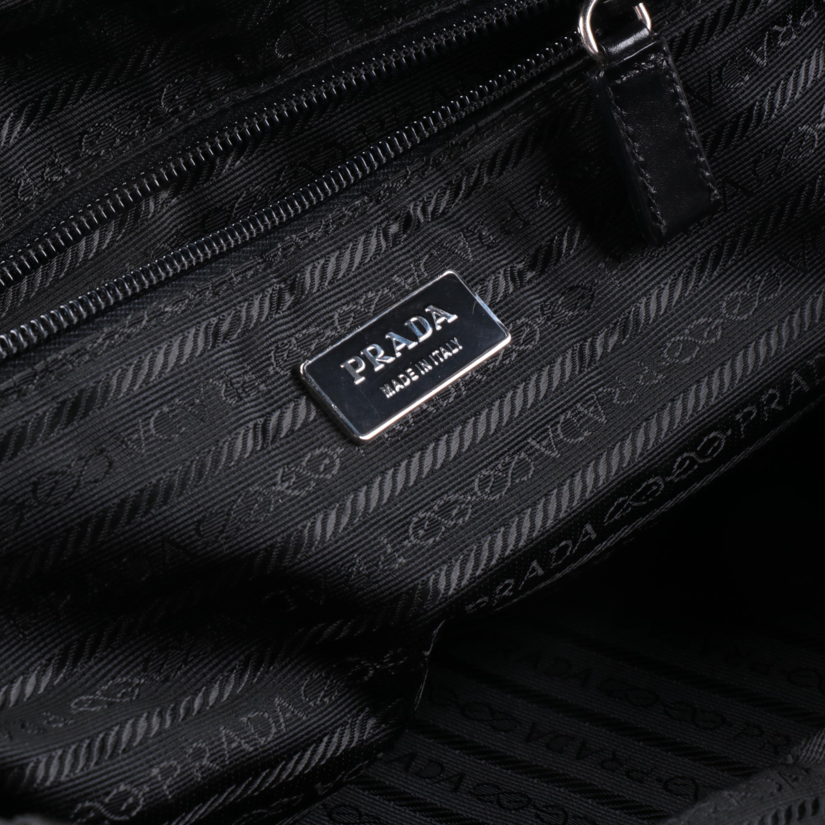 Prada Domed Shoulder Bag in Khaki Green Tessuto Nylon and Black Leather