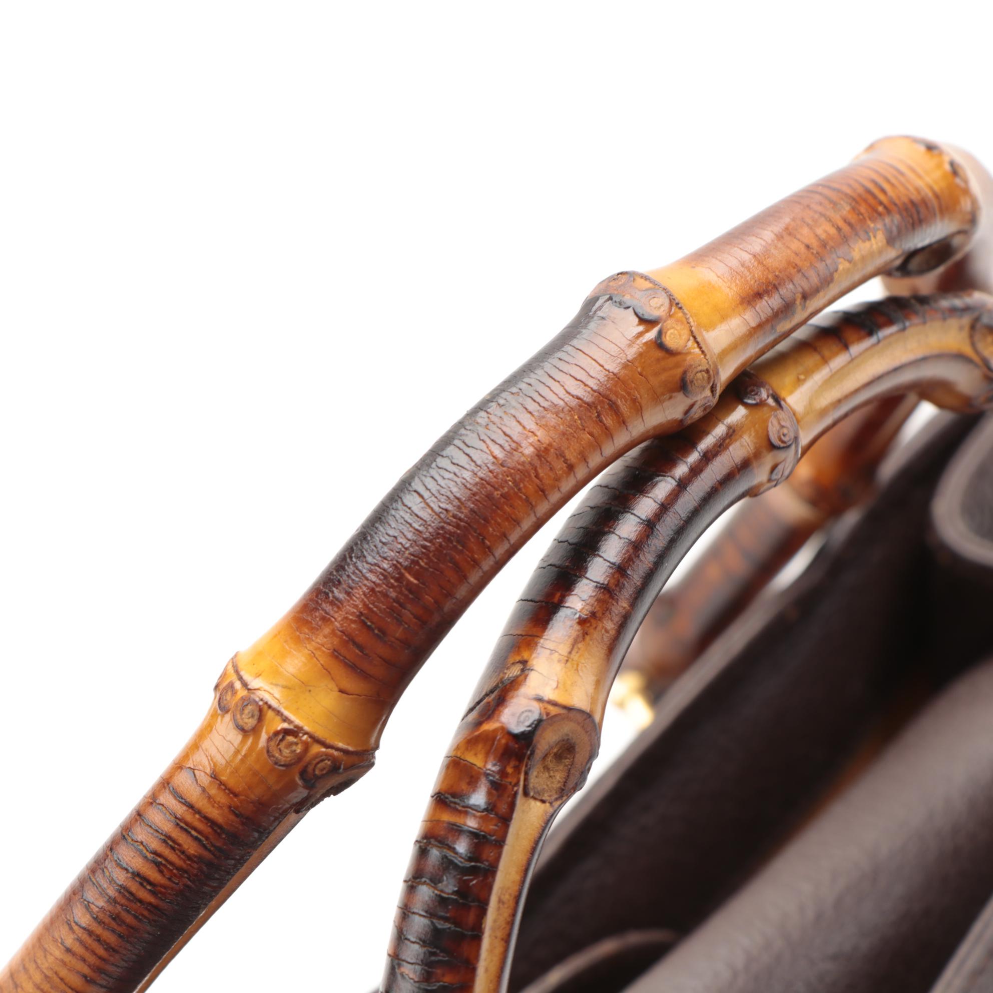 Gucci Diana Bamboo Handle Tote Bag in Brown Suede and Leather