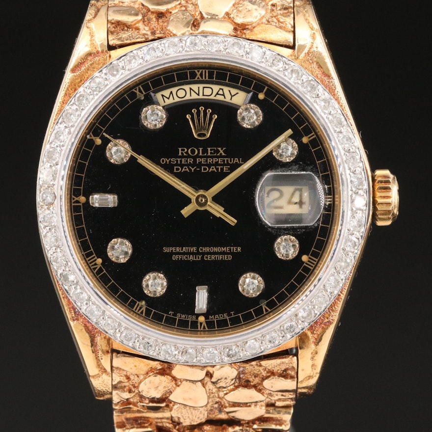1979 Rolex 18K Yellow Gold 1.15 CTW Diamond Day-Date Wristwatch