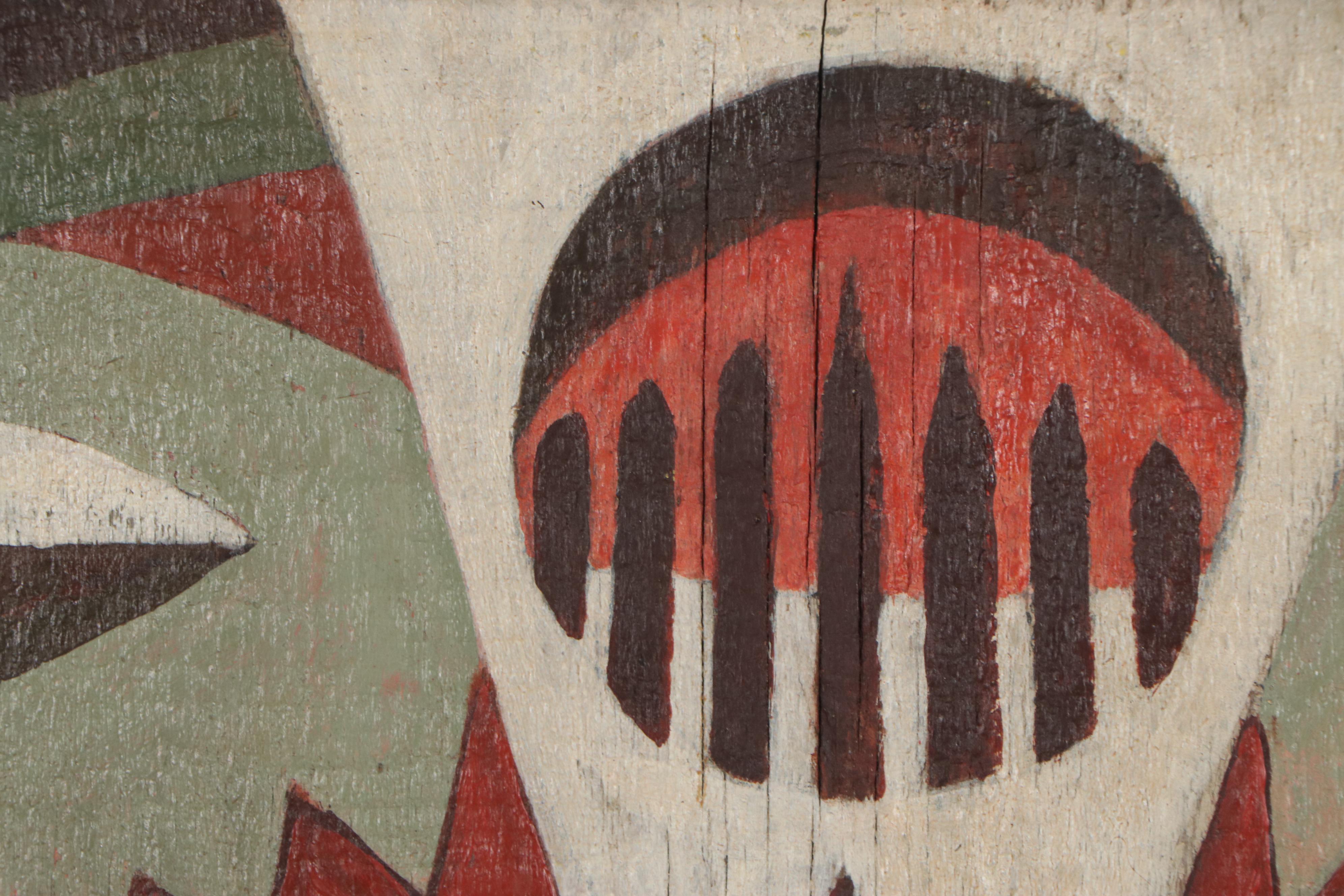 Robert Szesko Abstract Oil Painting on Wood, Late 20th Century