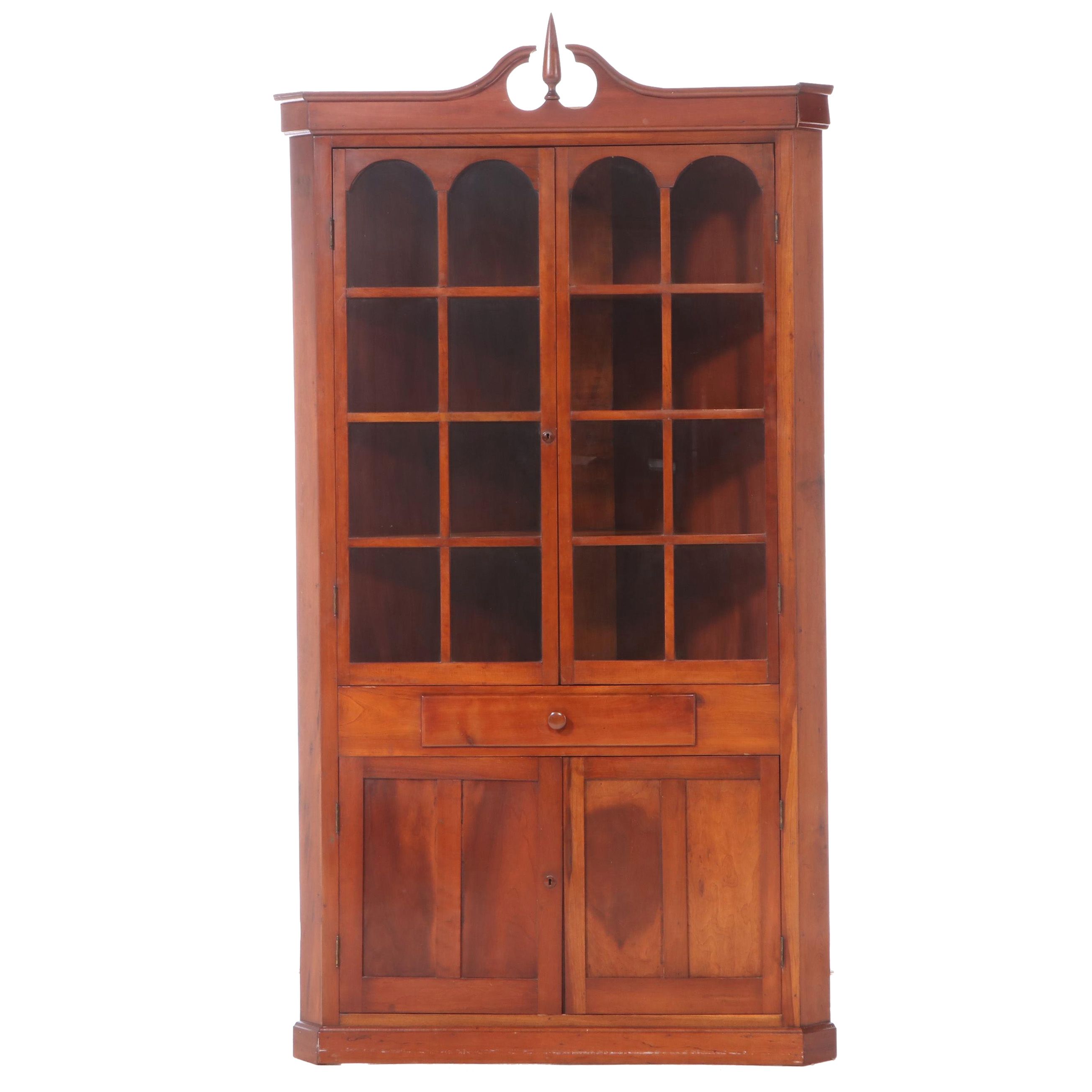 Federal Style Cherry Corner China Cabinet, Early 20th Century