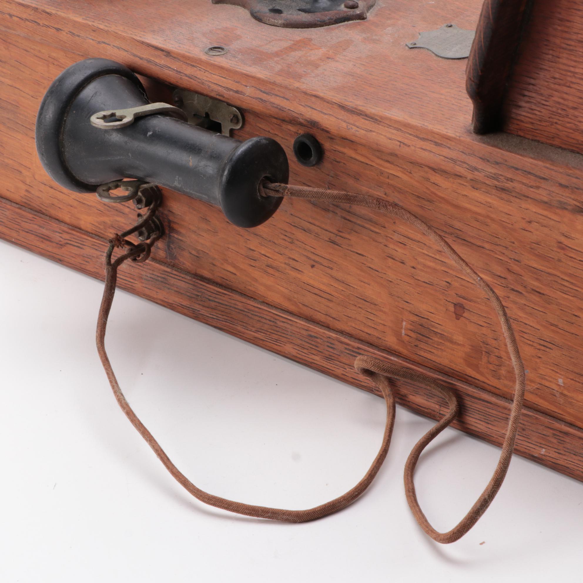 American Electric Oak Wood Wall Telephone, Early 20th Century