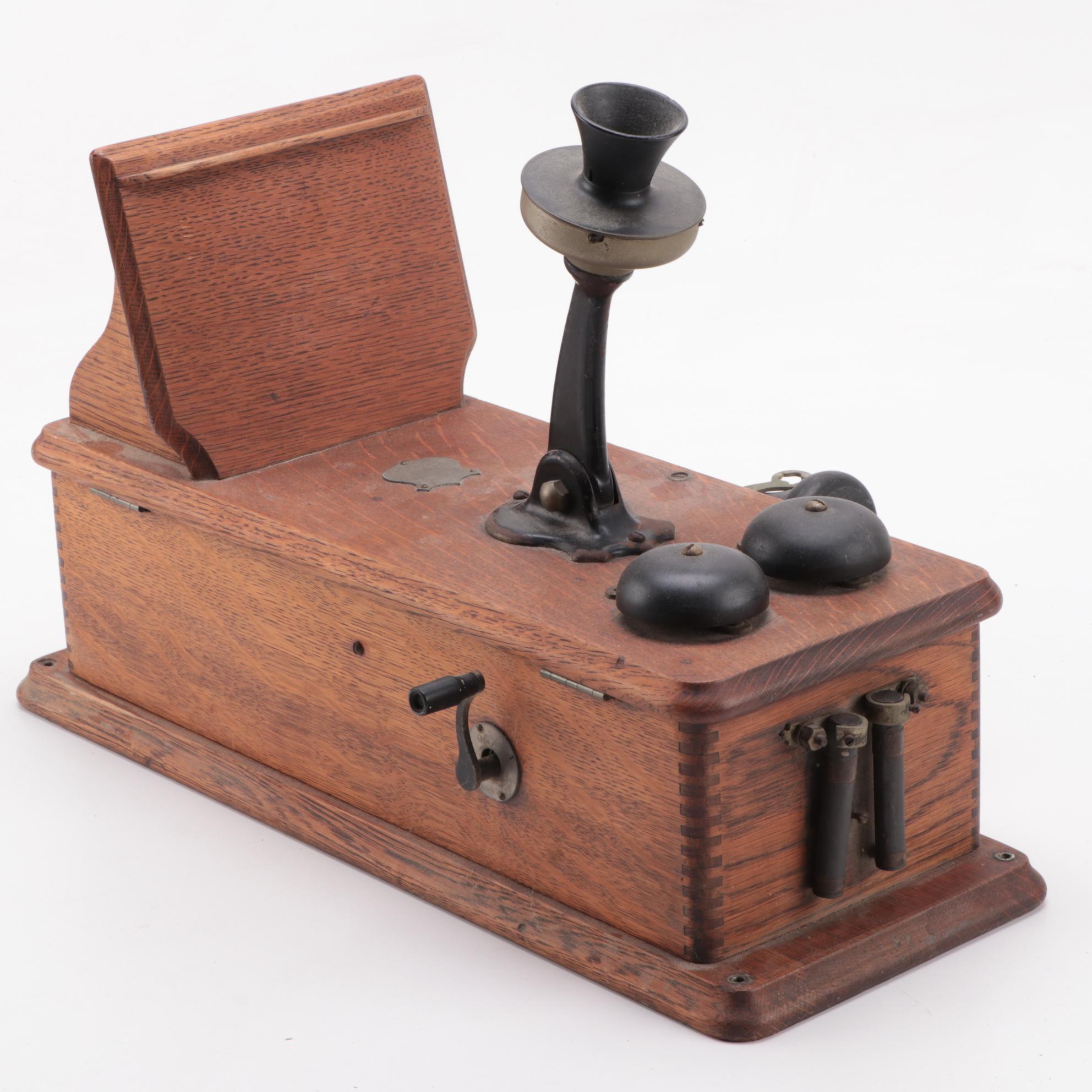 American Electric Oak Wood Wall Telephone, Early 20th Century