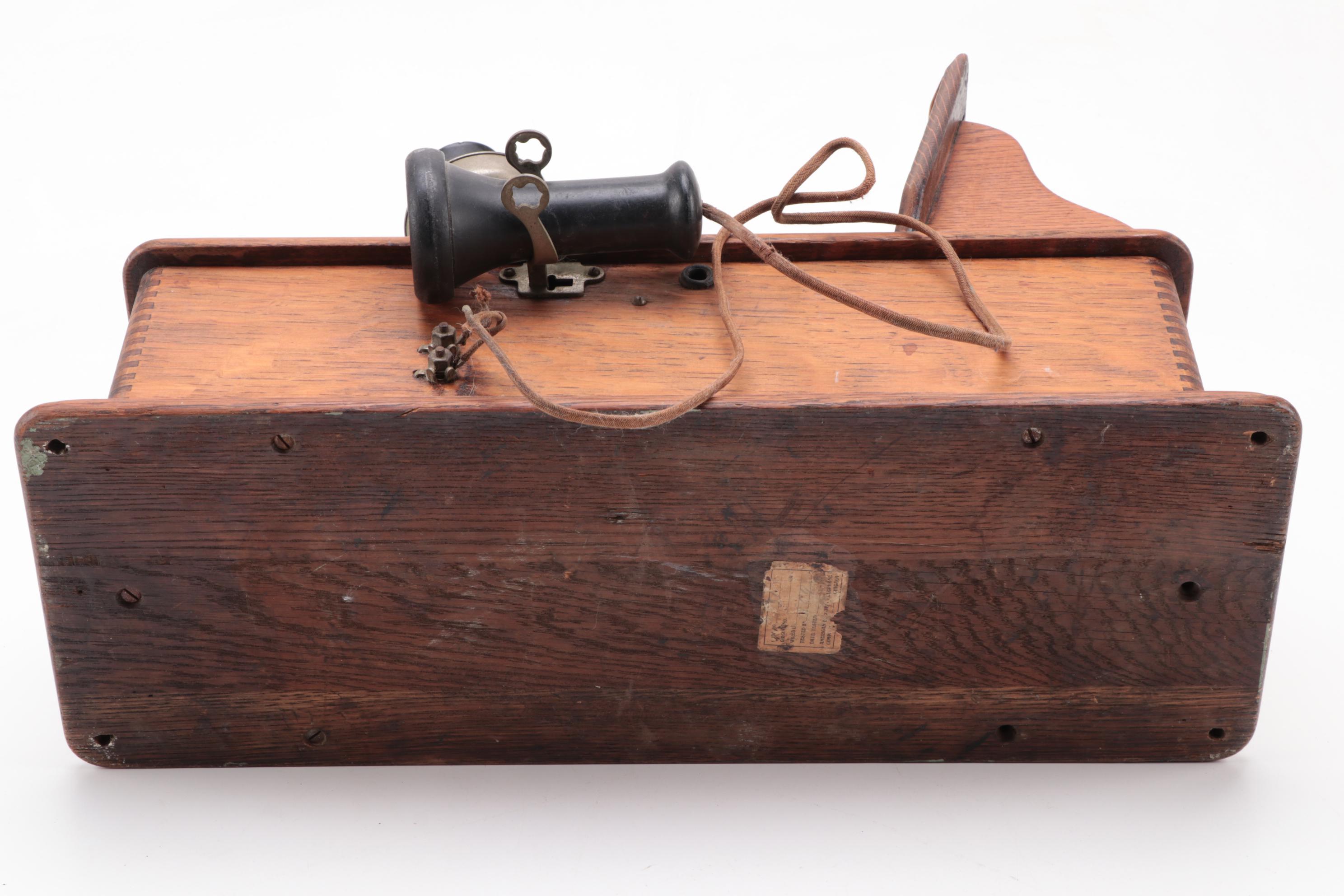American Electric Oak Wood Wall Telephone, Early 20th Century