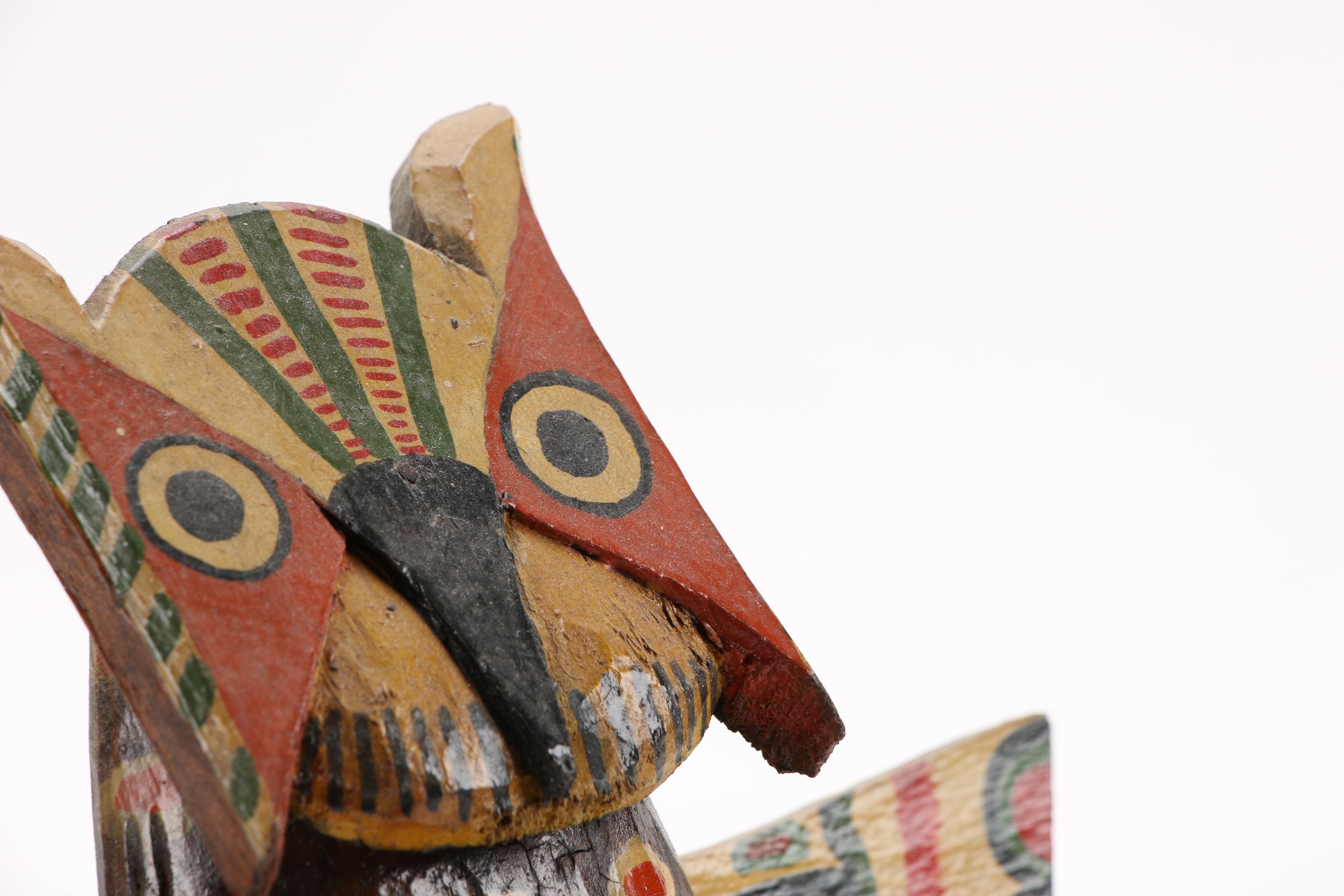 Folk Art Polychrome Wood Owls