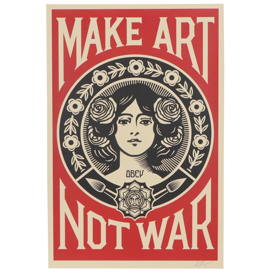 Shepard Fairey Offset Print " Make Art Not War," 2018