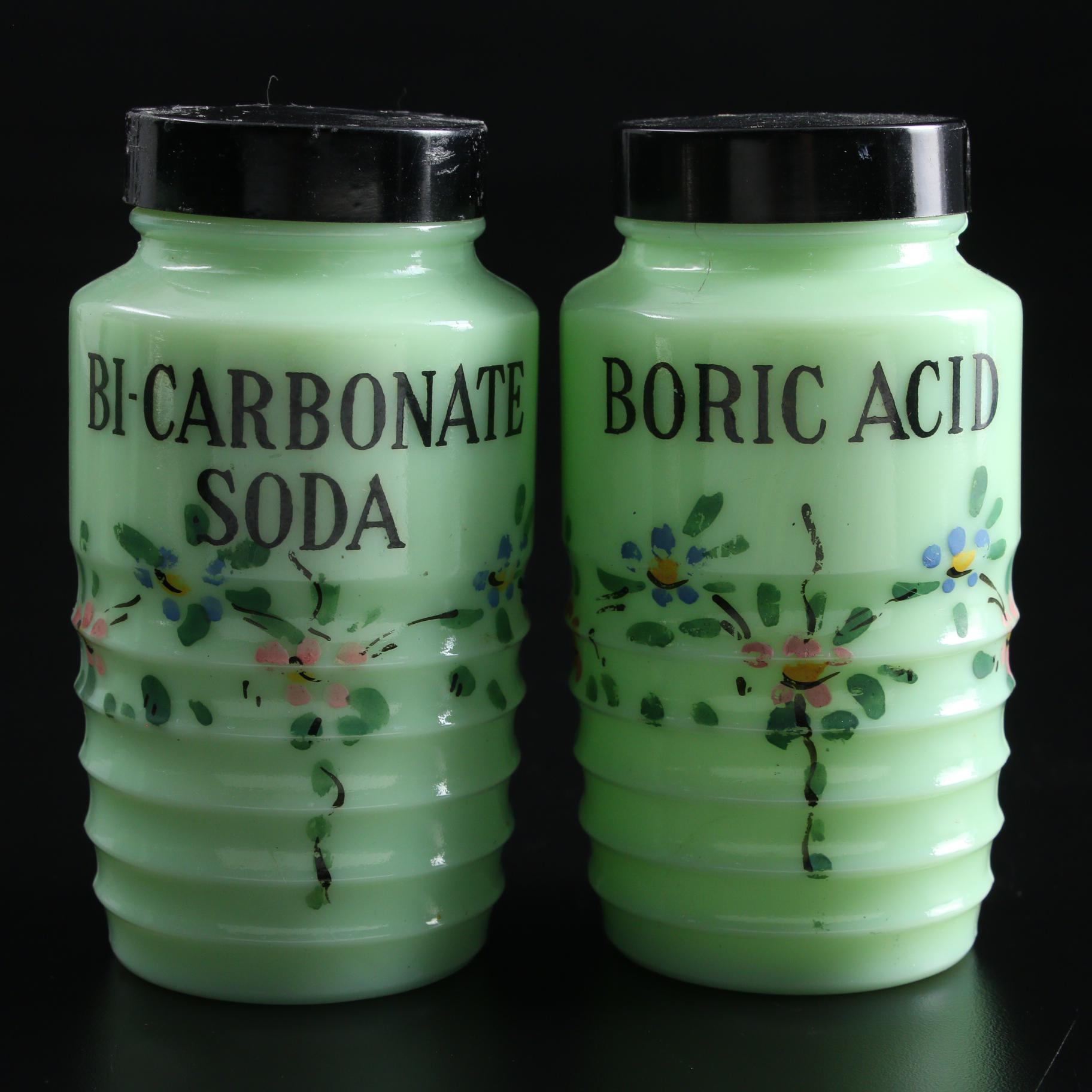 Jeannette Jadeite Ribbed Glass Bathroom Canisters, Early to Mid 20th Century