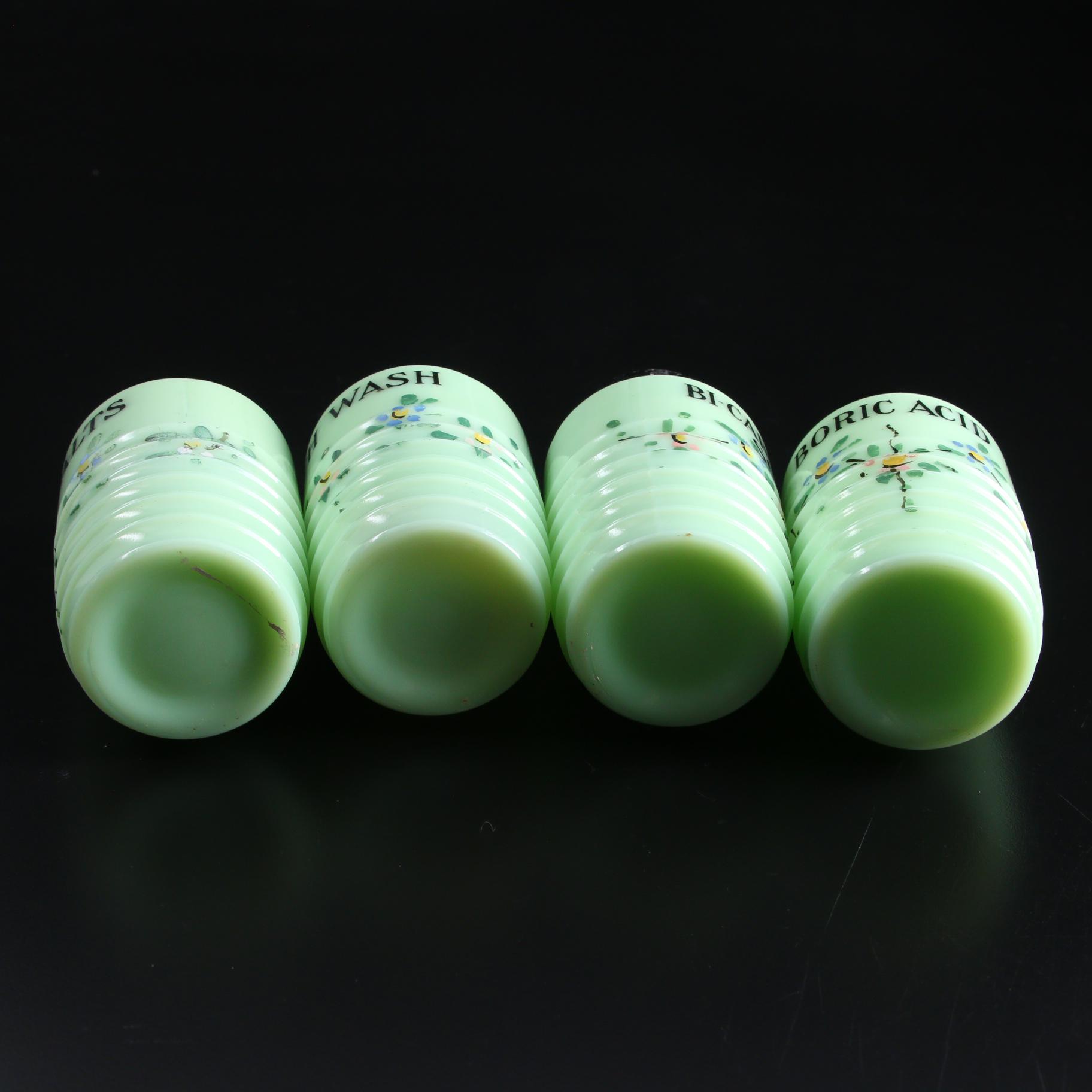 Jeannette Jadeite Ribbed Glass Bathroom Canisters, Early to Mid 20th Century