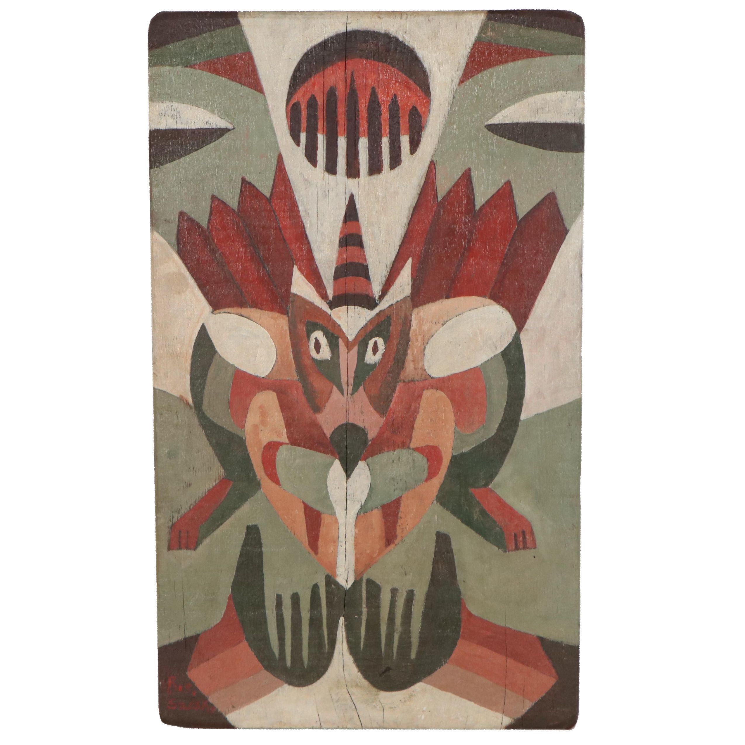 Robert Szesko Abstract Oil Painting on Wood, Late 20th Century