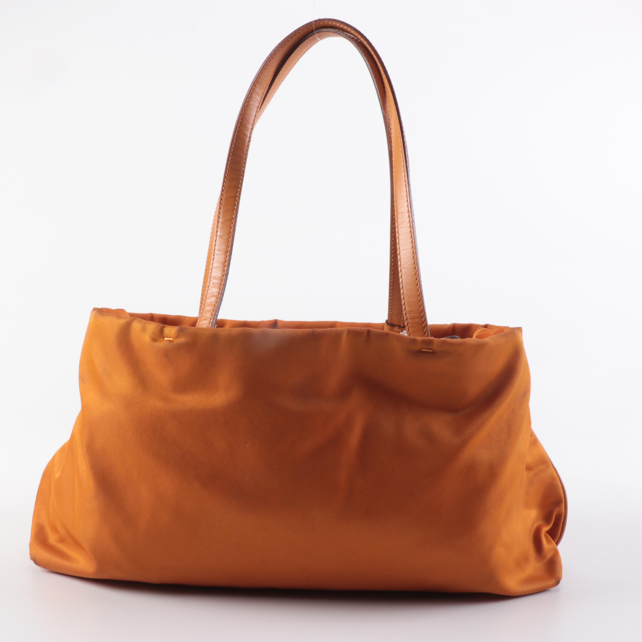 Prada Tessuto Shoulder Bag in Orange Nylon and Leather Trim