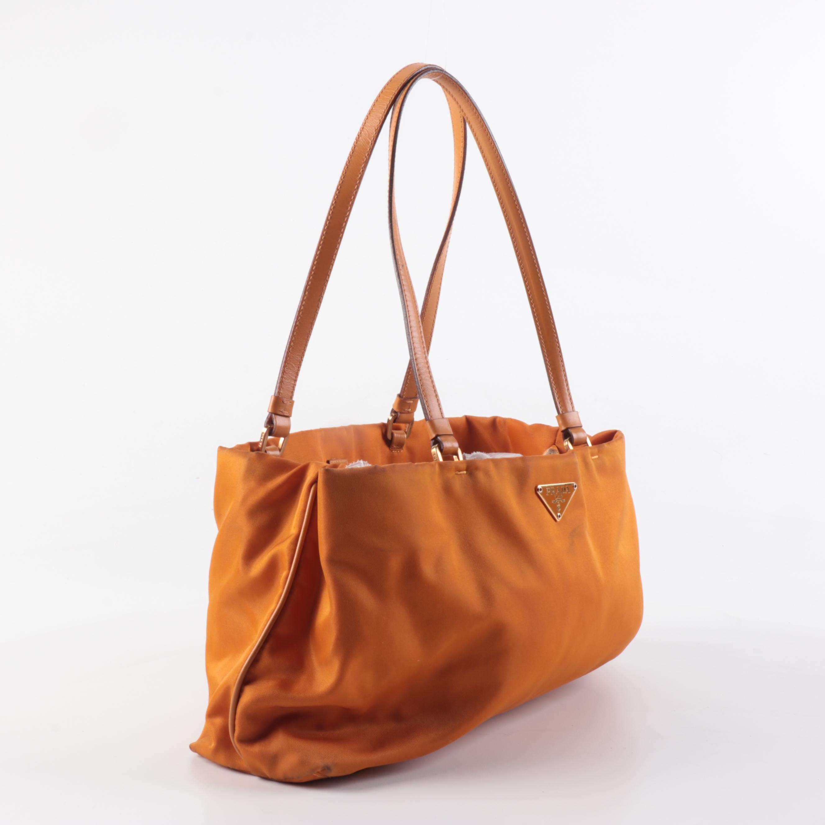 Prada Tessuto Shoulder Bag in Orange Nylon and Leather Trim