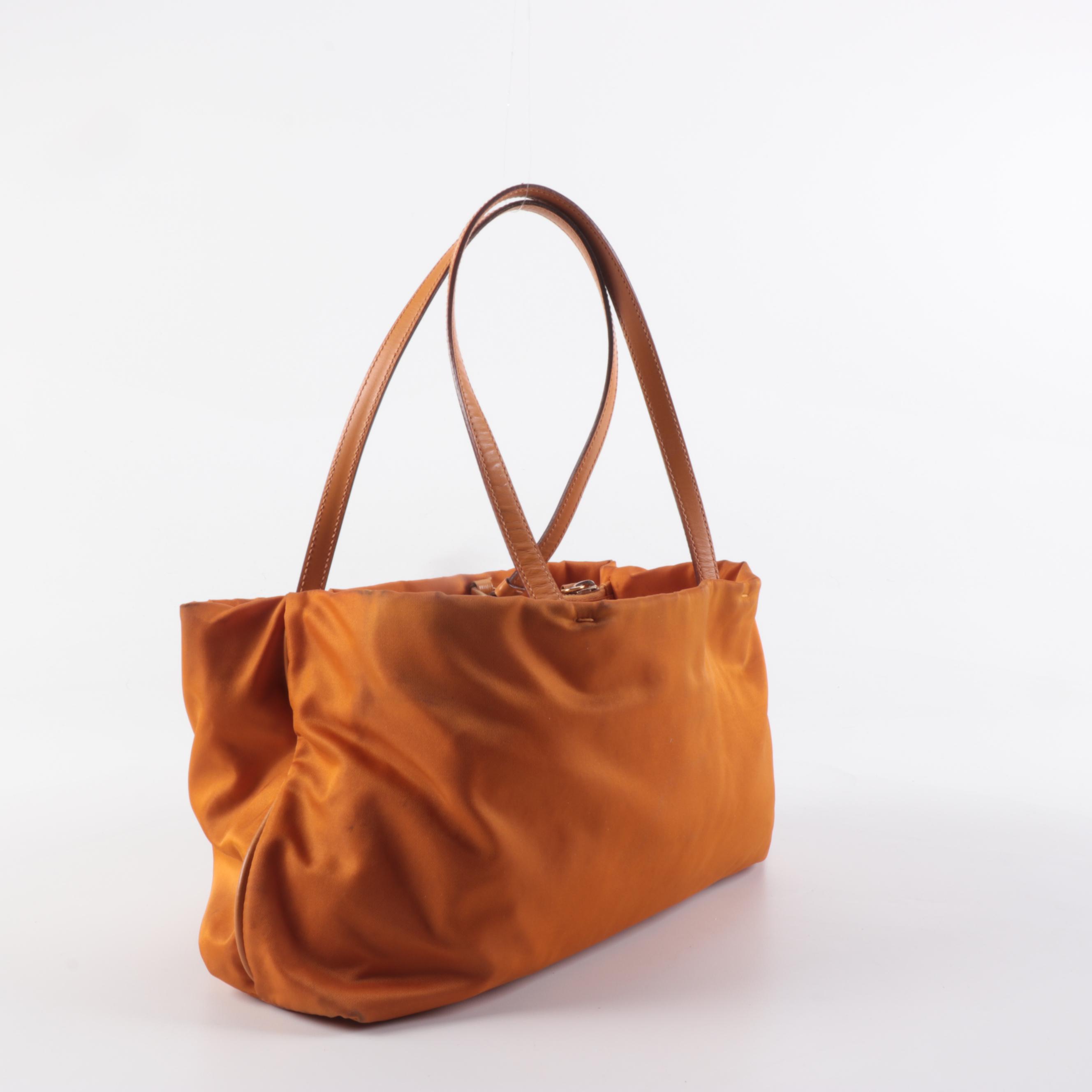 Prada Tessuto Shoulder Bag in Orange Nylon and Leather Trim