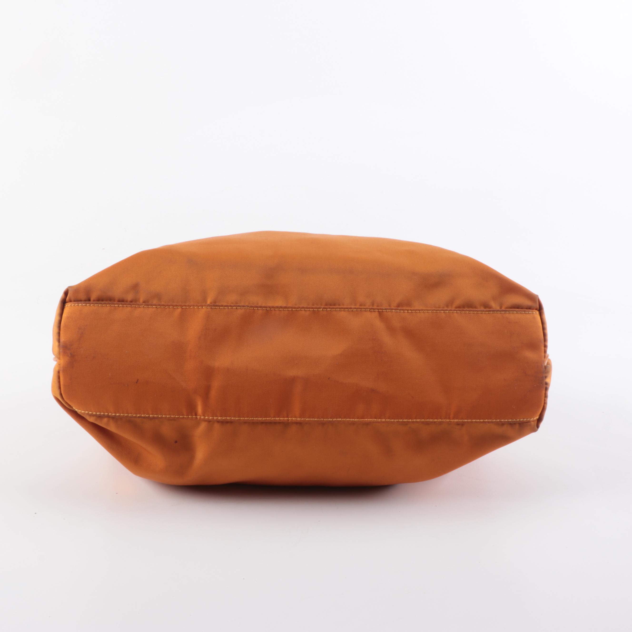 Prada Tessuto Shoulder Bag in Orange Nylon and Leather Trim