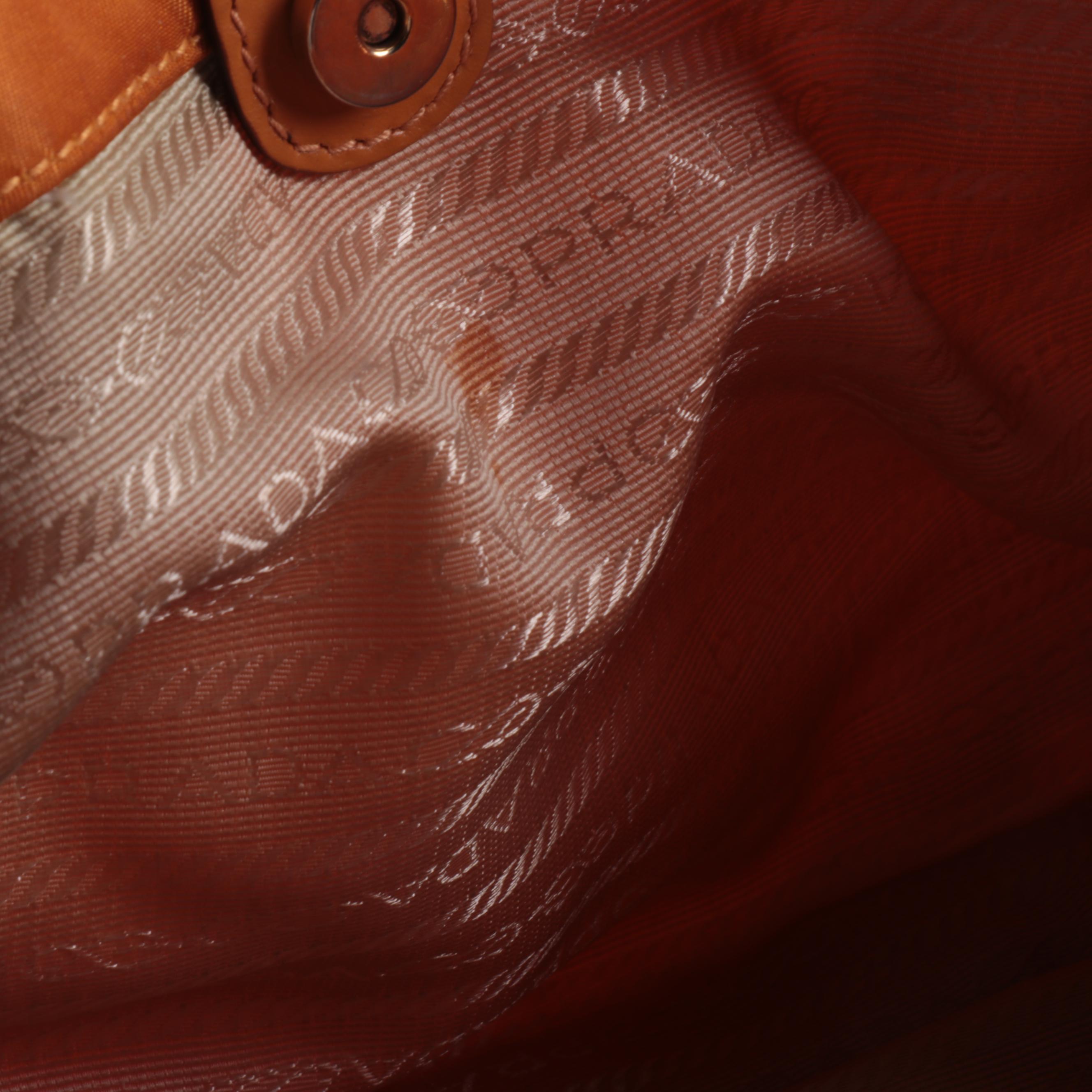 Prada Tessuto Shoulder Bag in Orange Nylon and Leather Trim