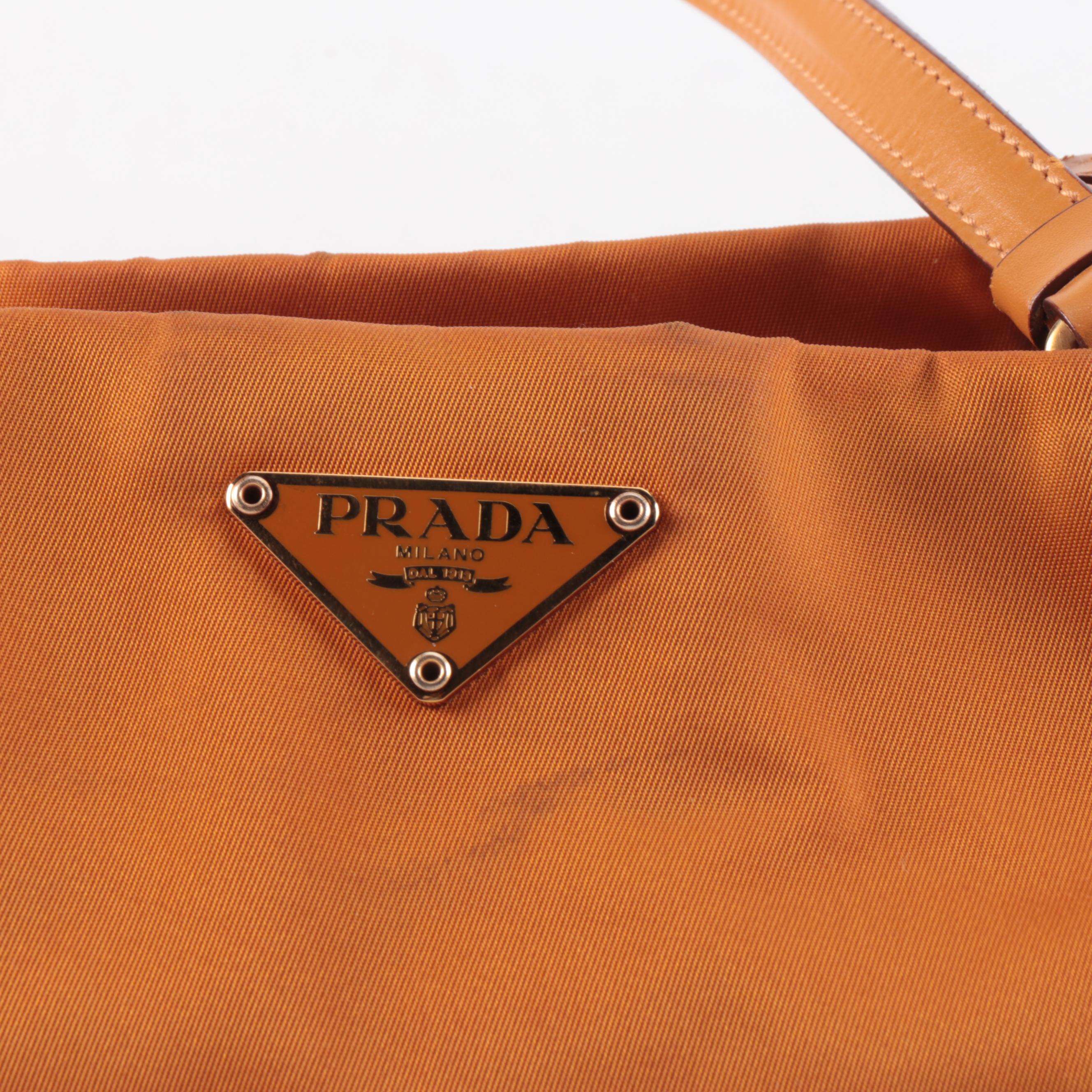 Prada Tessuto Shoulder Bag in Orange Nylon and Leather Trim
