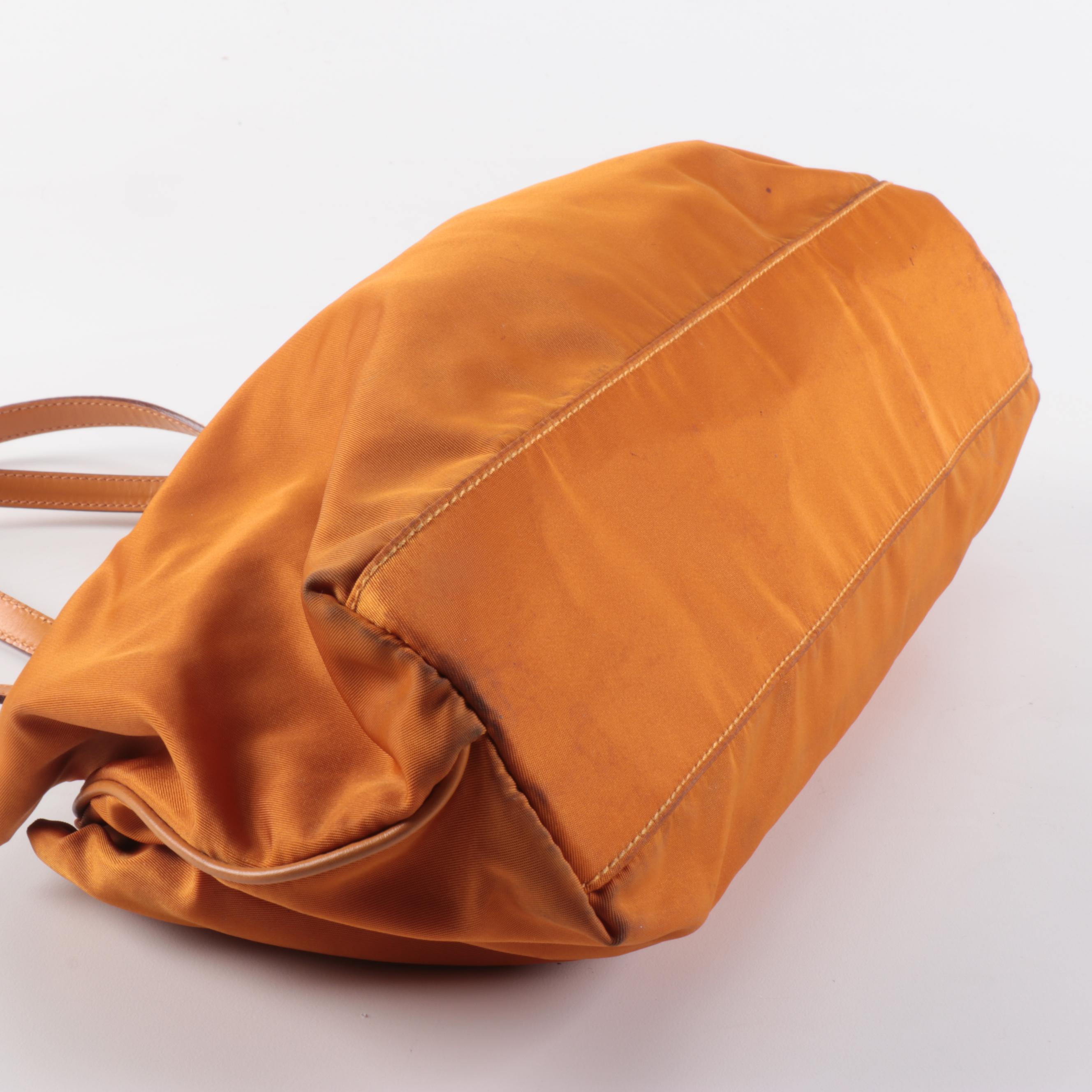 Prada Tessuto Shoulder Bag in Orange Nylon and Leather Trim