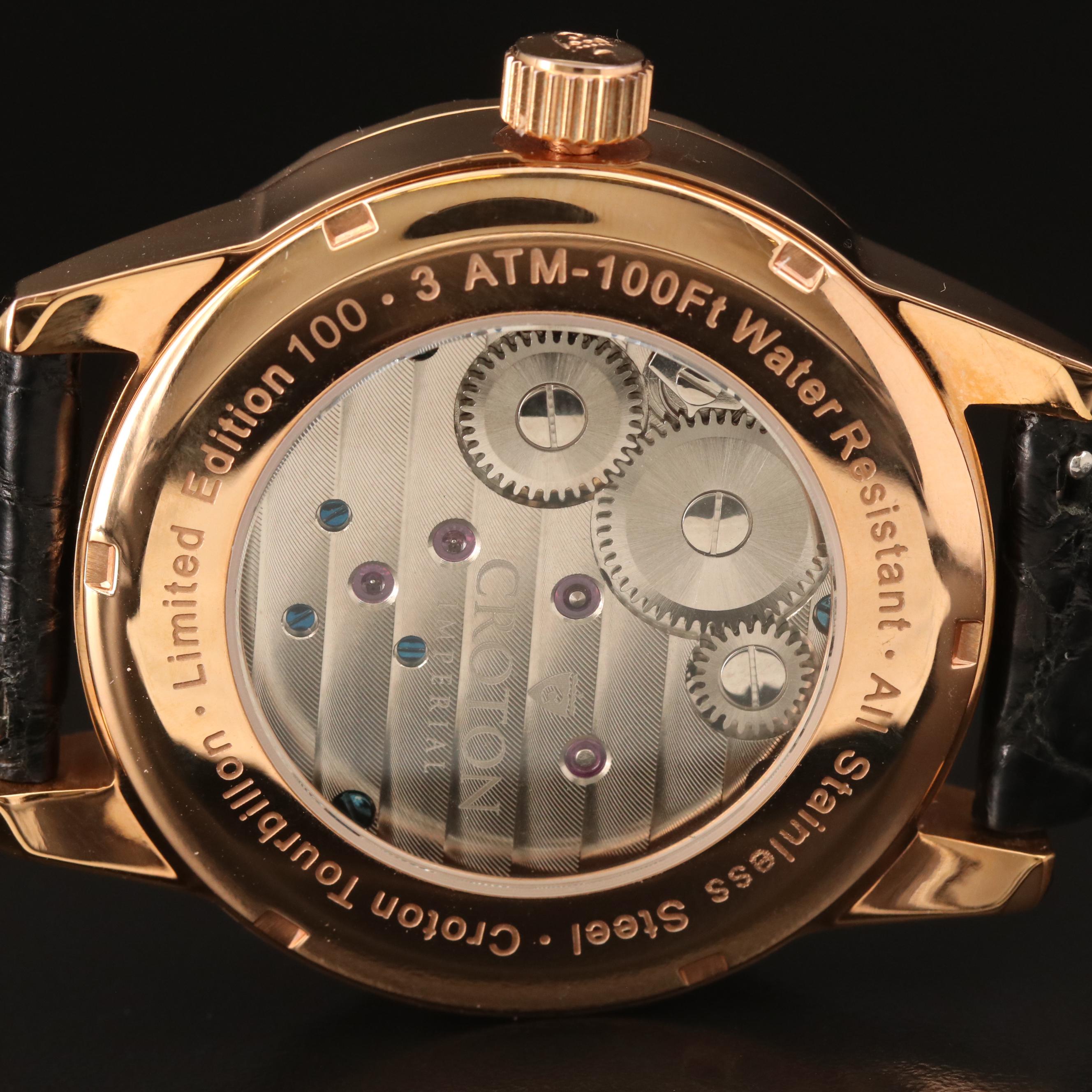 Croton Imperial Tourbillon Rose Gold Tone Stem Wind Watch
